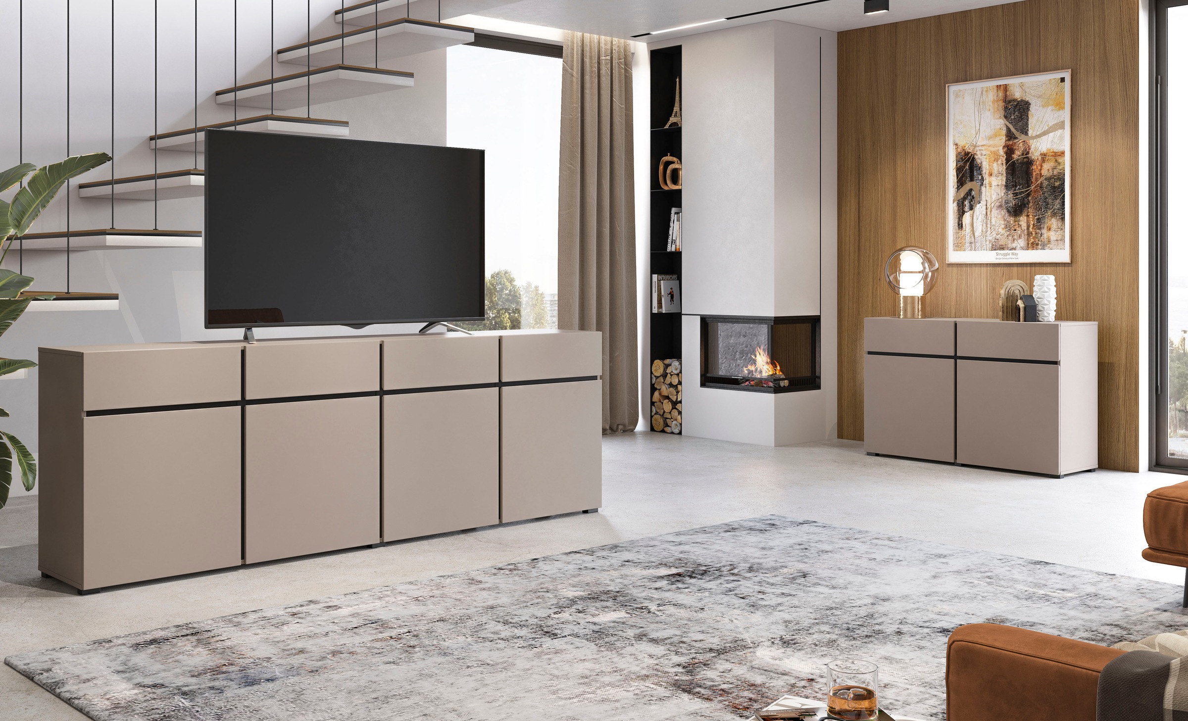 INOSIGN Sideboard »Cross,Breite 119,5 cm, moderne grifflose Kommode,2 Türen/2 Schubkästen«, Schubladenschrank,Anrichte mit viel Stauraum, Einlegeböden verstellbar