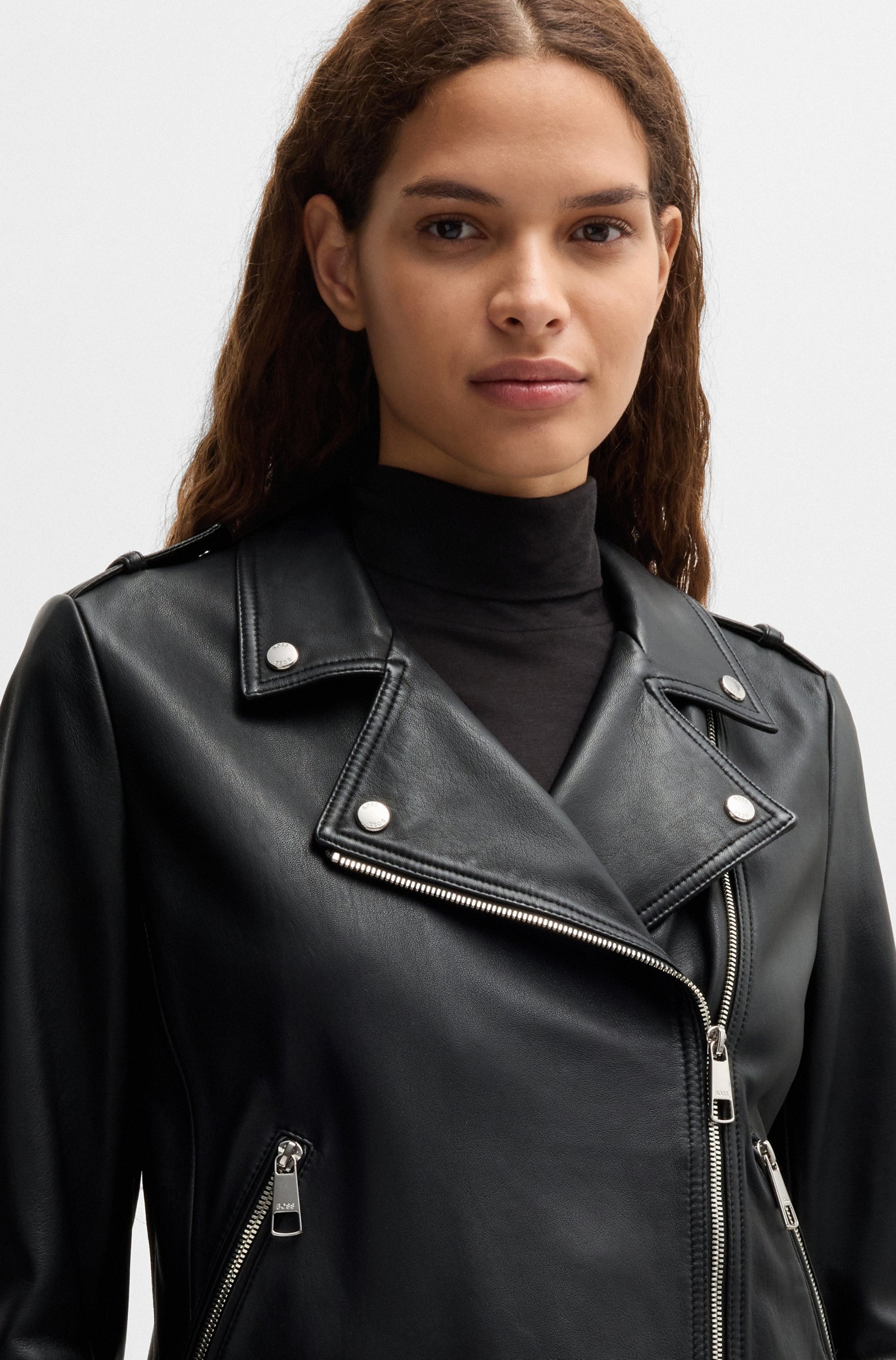 BOSS ORANGE Lederjacke »Sameli Premium Damenmode«, mit Ziergürtel