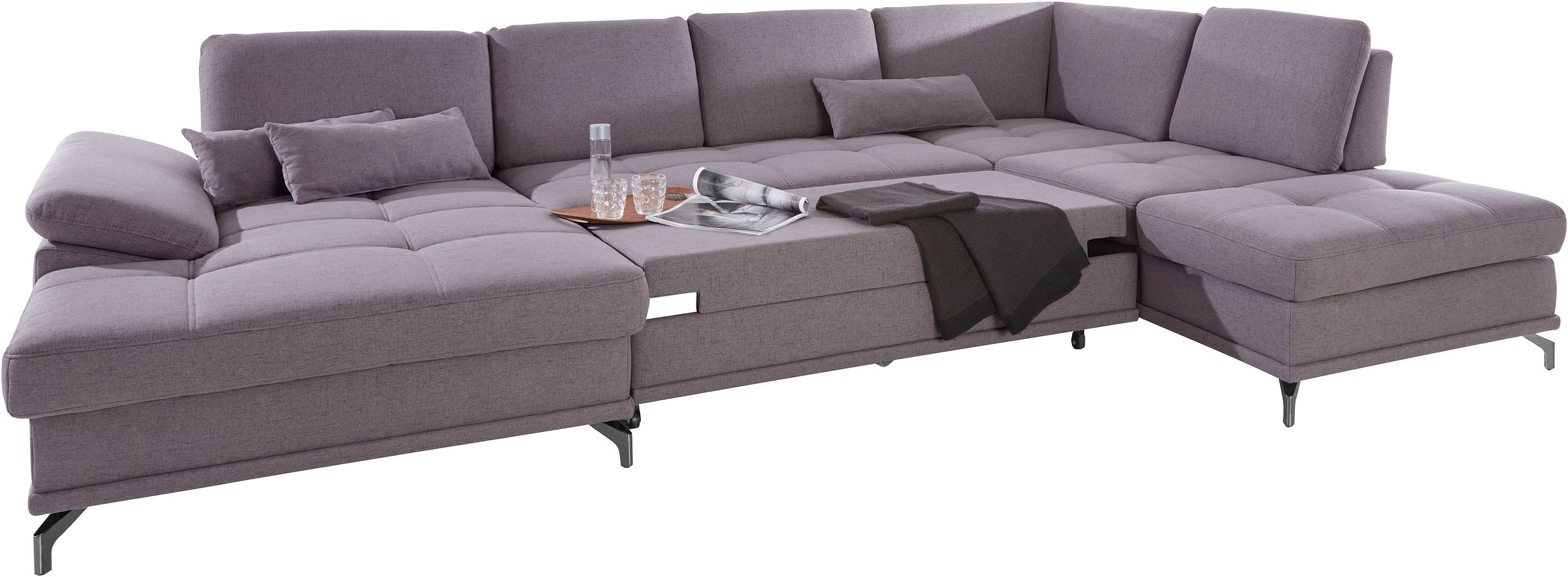 Places of Style Wohnlandschaft »Costello U-Form, mit Sitztiefenverstellung, Armteilverstellung und«, 3 Nierenkissen, optional Bettfunktion und Bettkasten