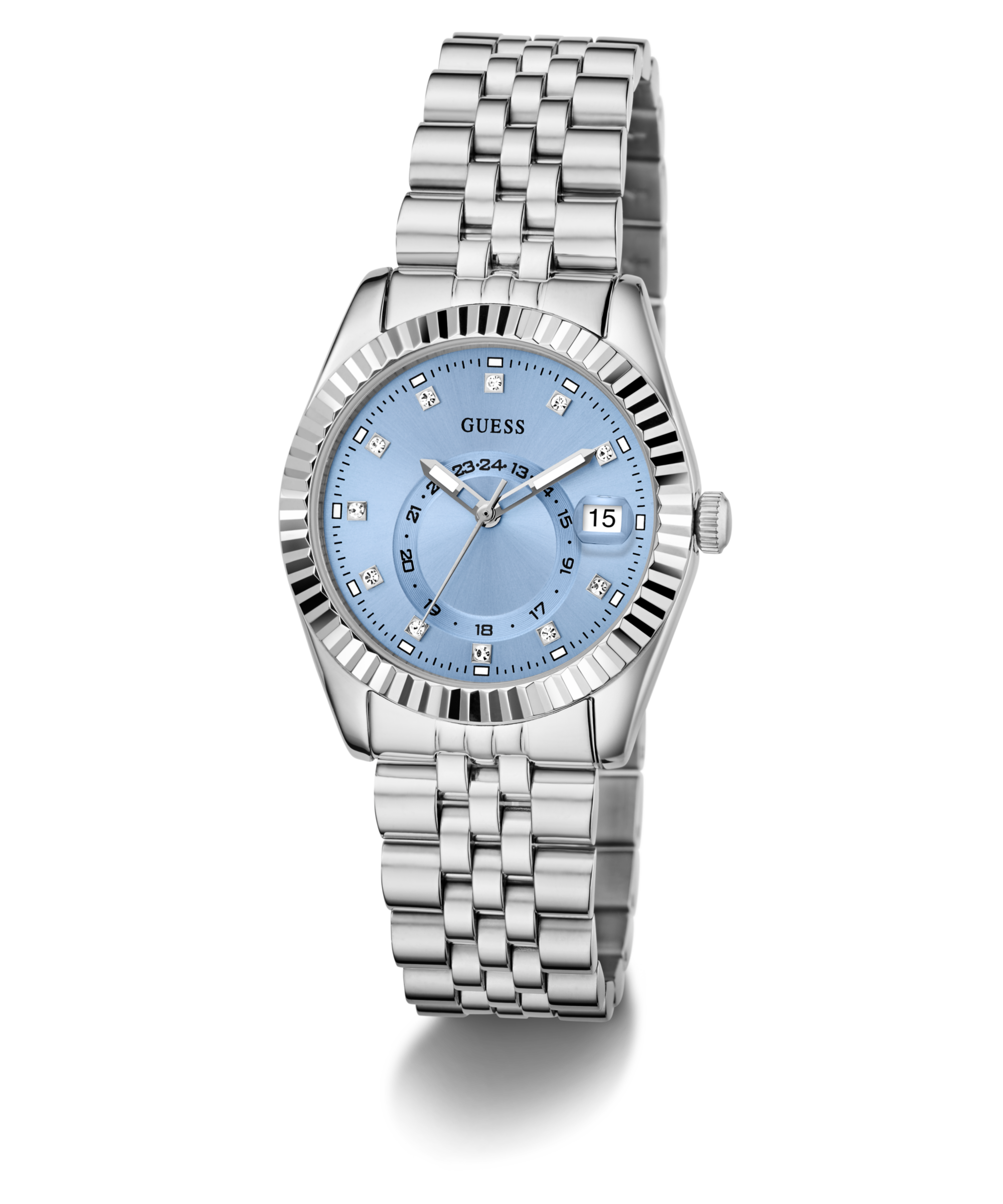 Guess Quarzuhr »JADA«, Armbanduhr, Damenuhr, Edelstahlarmband, Datum