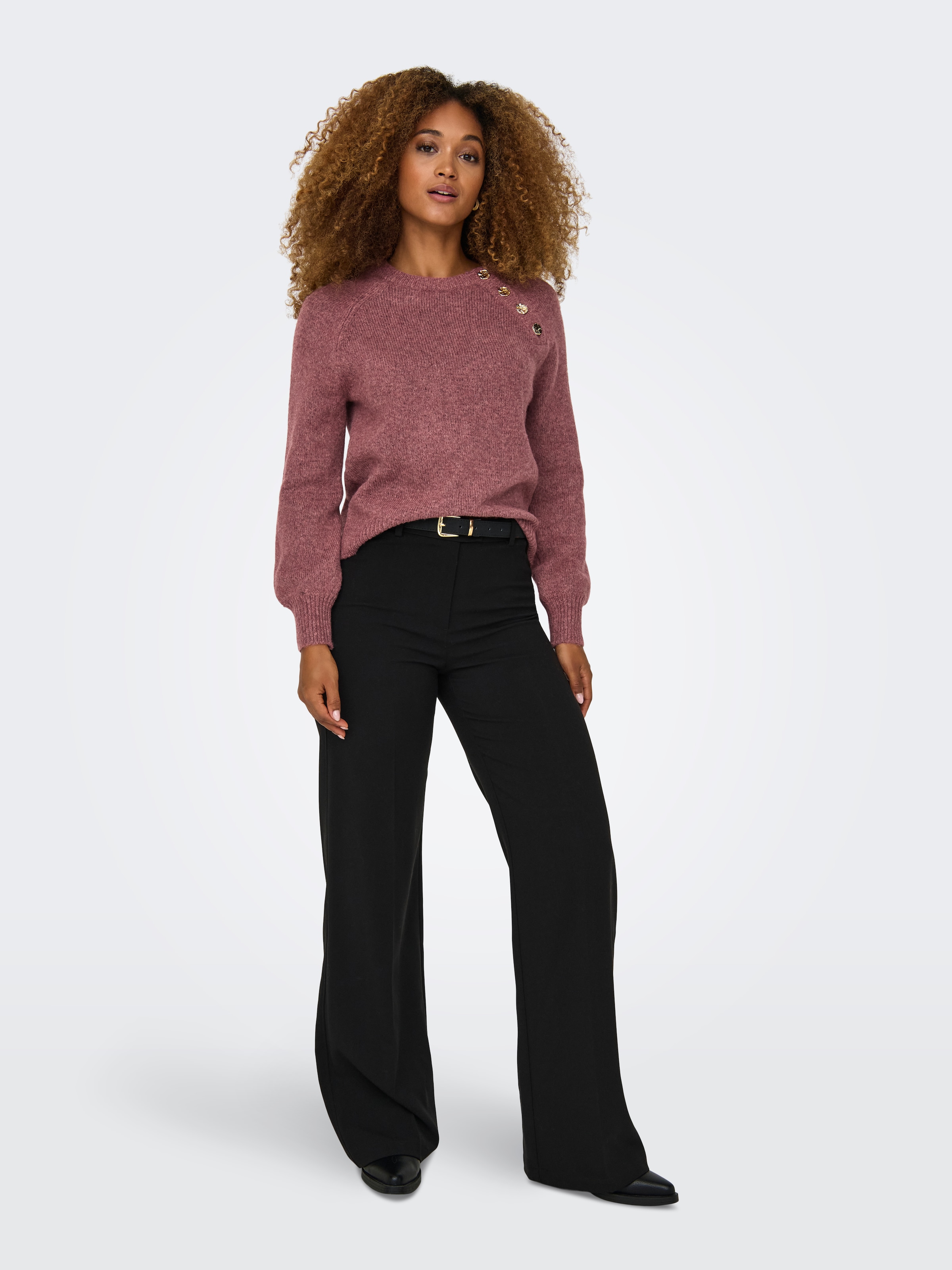 ONLY Rundhalspullover »ONLEMMA LS BUTTON ONECK EX KNT« Kunstfaser, regular fit