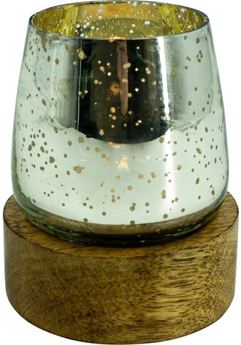 NOOR LIVING Kerzenhalter, mit silberfarbenem Glas, auf einem Mangoholzsockel kaufen