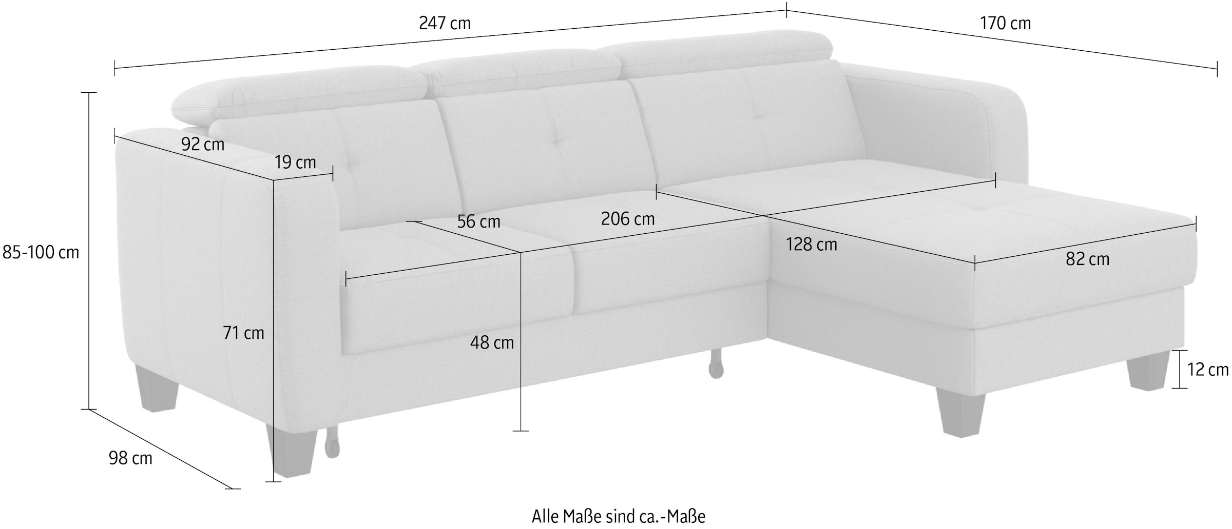 sit&more Ecksofa »Belluci L-Form«, inklusive Federkern, wahlweise mit Bettfunktion und Bettkasten