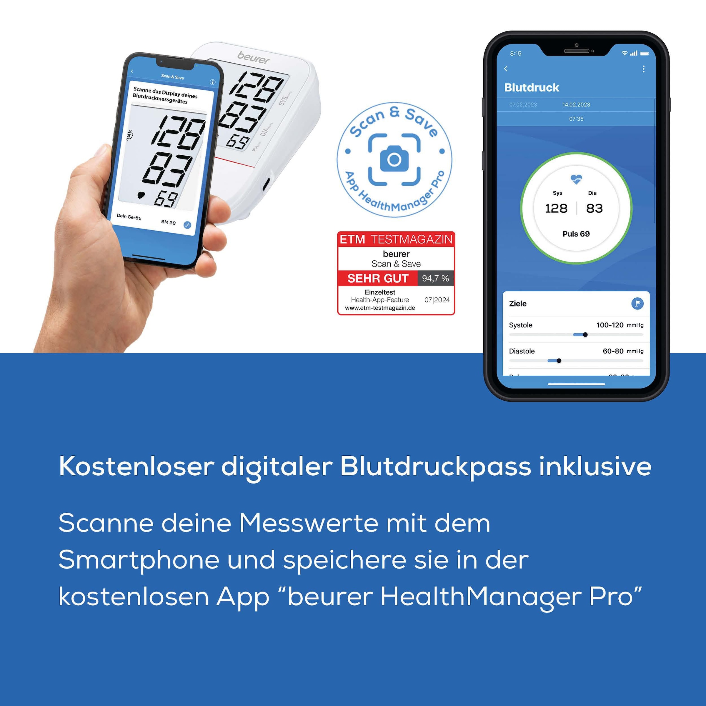BEURER Oberarm-Blutdruckmessgerät »BM 38, Medizinprodukt«, einfache Blutdruckmessung per Knopfdruck