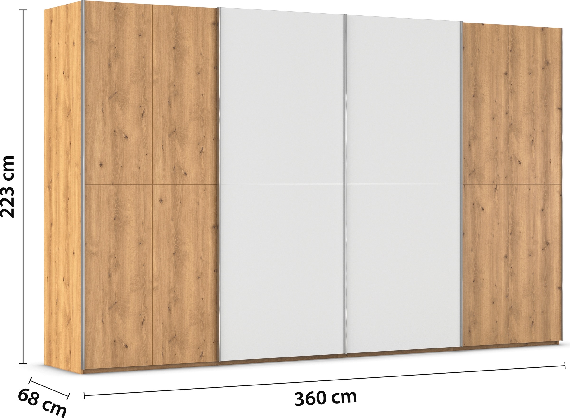 rauch Schwebetürenschrank »Kleiderschrank Schrank Garderobe Schlafzimmerschrank SCALE-WOOD«, edle geteilte Front in massiver Asteiche mit Glastüren MADE IN GERMANY