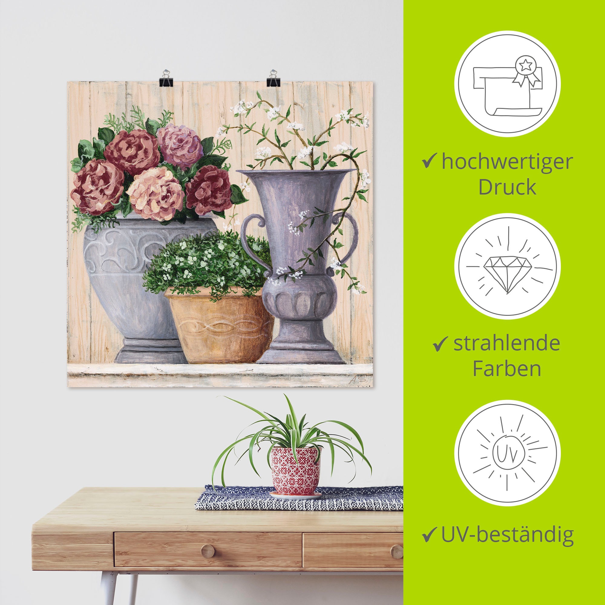 Artland Wandbild »Antike Blumen_hell«, Vasen & Töpfe, (1 St.), als Alubild, Outdoorbild, Leinwandbild, Poster, Wandaufkleber