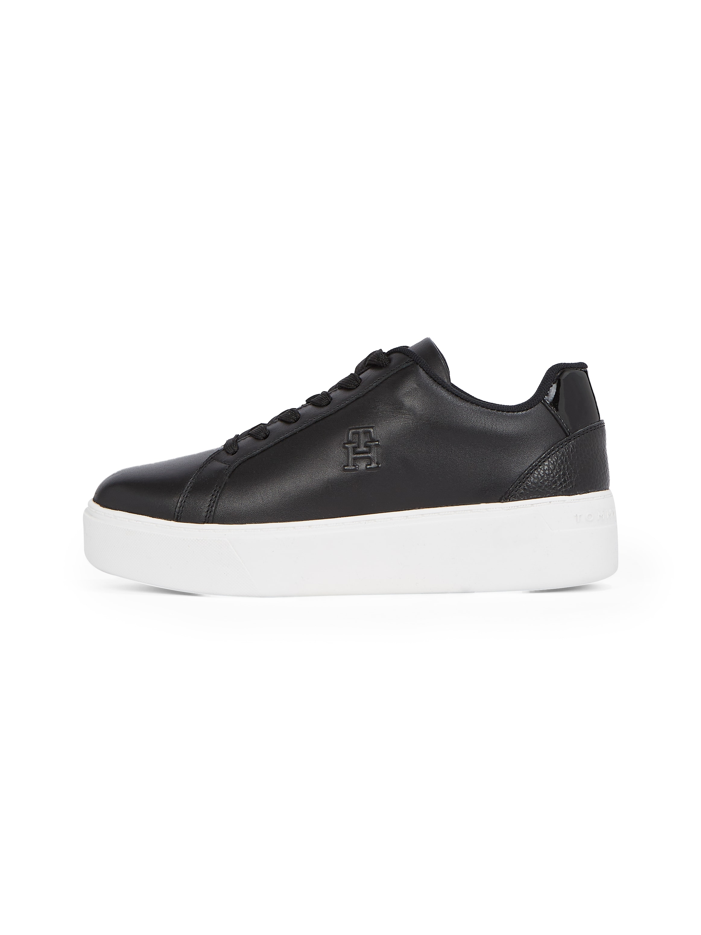 Tommy Hilfiger Plateausneaker »TH PLATFORM COURT SNEAKER«, Freizeitschuh, Halbschuh, Schnürschuh, Kontrastbesatz an der Ferse