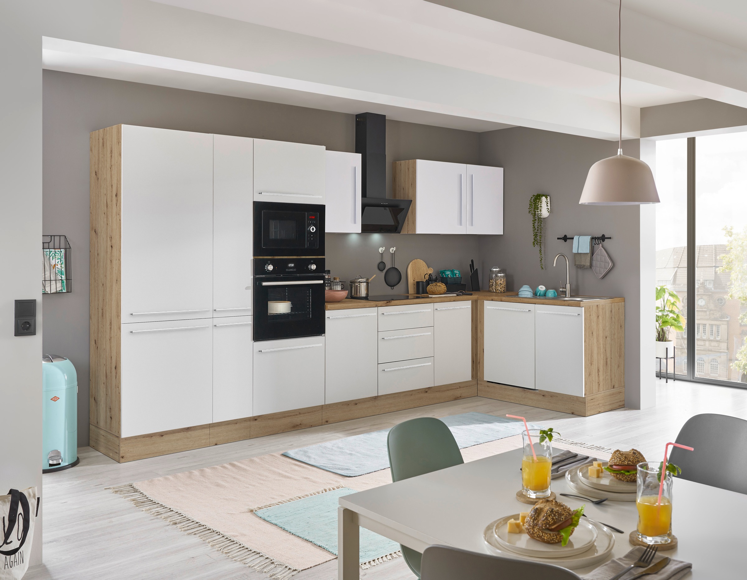 KOCHSTATION Winkelküche »Florida, Stellbreite 370x175 cm«, wahlweise mit E-Geräten, mit Softclose für Türen und Schubkästen