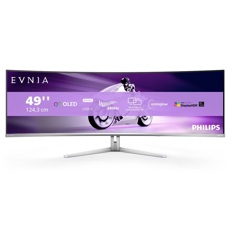 PHILIPS Curved-OLED-Monitor »49M2C8900« 124 cm/49 ′′ 5120 x 1440 px DQHD 240 Hz weiss neigbar, höhenverstellbar, drehbar, 7,5 W x 2 Hochtöne, 7,5 W...