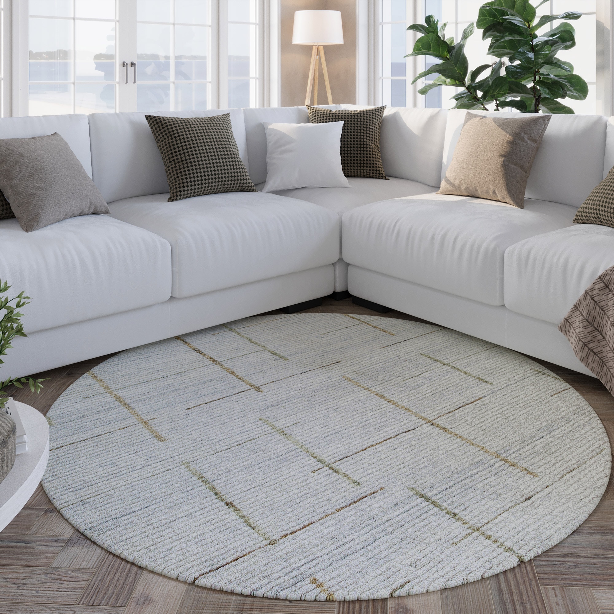 Wecon home Teppich »Hamptons TWENTYTWO«, rund, 10 mm Höhe, Fasermix, Kurzflor, Wohnzimmer, elegant, geometrisches Muster