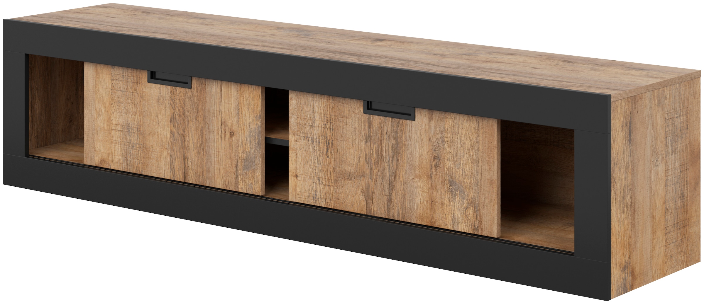 INOSIGN Lowboard »Tudor, Breite 180 cm, moderne TV-Kommode mit 2 Schiebetüren«, TV-Schrank mit viel Stauraum, TV-Board dekorative Rahmenoptik