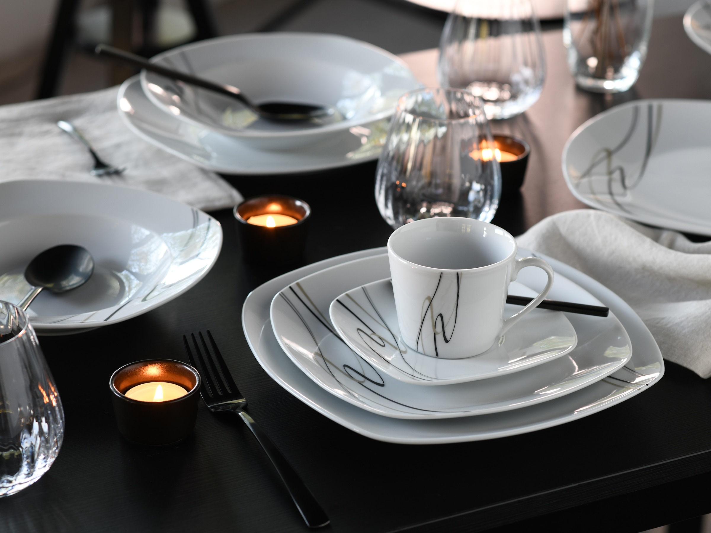 CreaTable Kaffeeservice »Amelie Piazza, Kaffee-Service 18-tlg«, (Set, 18 tlg.), Elegant, Schwungvoller Liniendekor