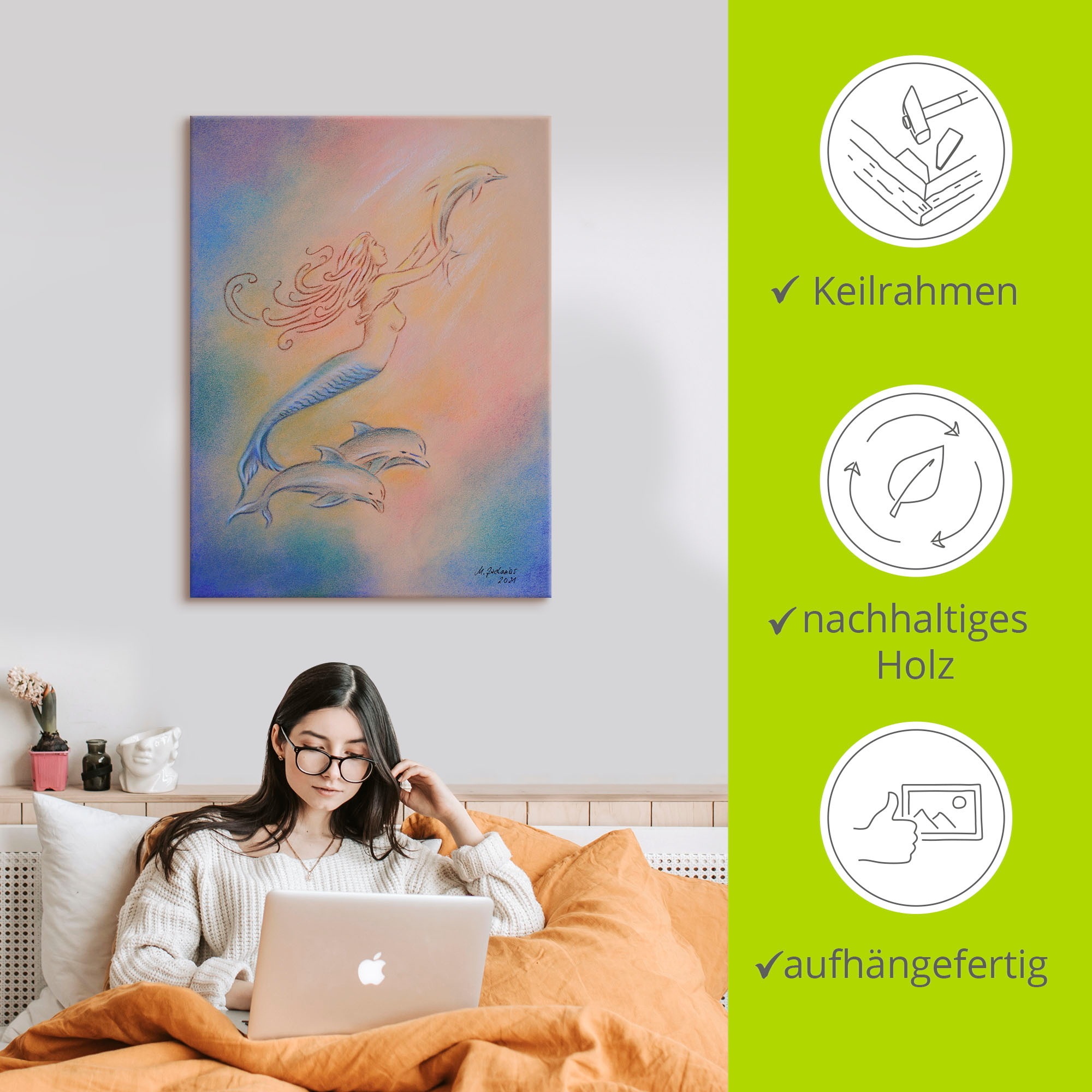 Artland Leinwandbild »Delphine Engel« klassische Fantasie 1 Stk. tlg. auf Holzrahmen gespannt