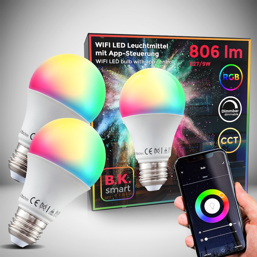 B.K.Licht LED-Leuchtmittel, E27, 2 St., Warmweiß