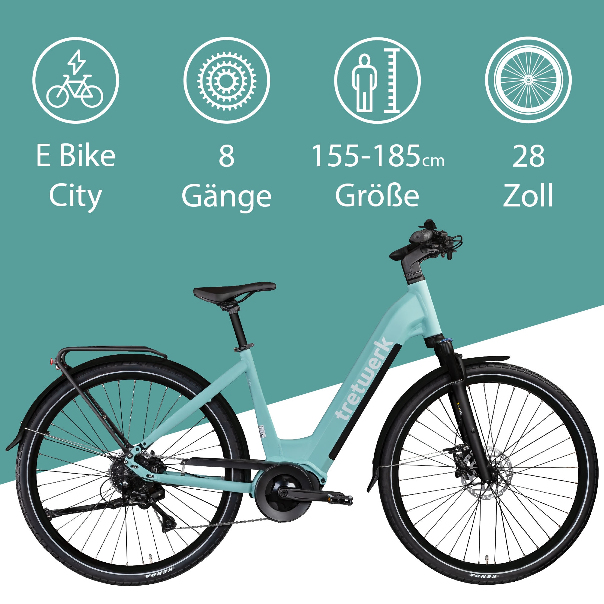 Tretwerk E-Bike »Amber«, 8 Gang, Shimano, Acera M3020 SGS, Mittelmotor 250 W, E Bike Damen 28" Elektrofahrrad 155 - 185cm Hollandrad