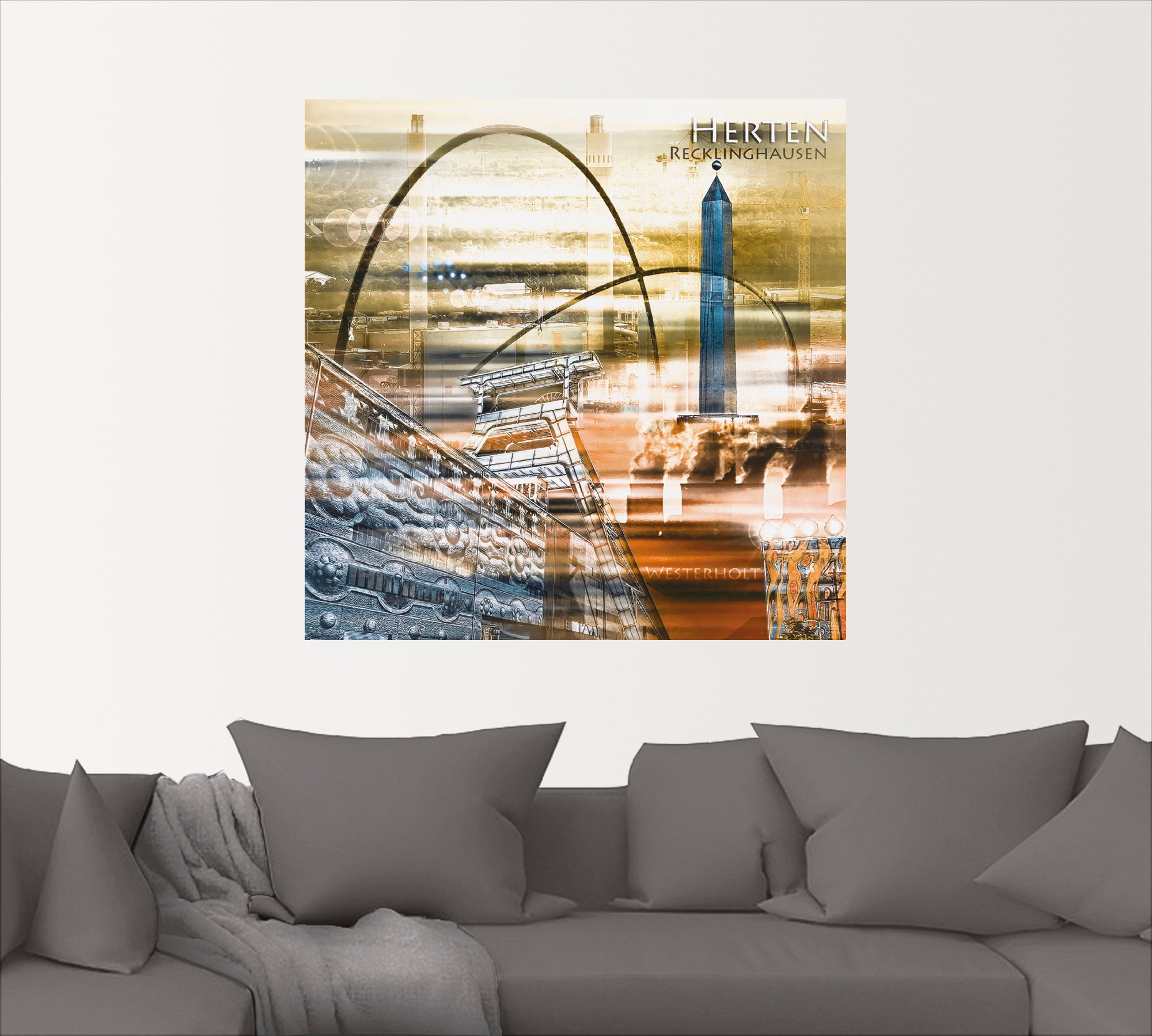 Artland Wandbild »Herten Skyline Abstrakte Collage«, Architektonische Elemente, (1 St.), als Leinwandbild, Wandaufkleber oder Poster in versch. Größen