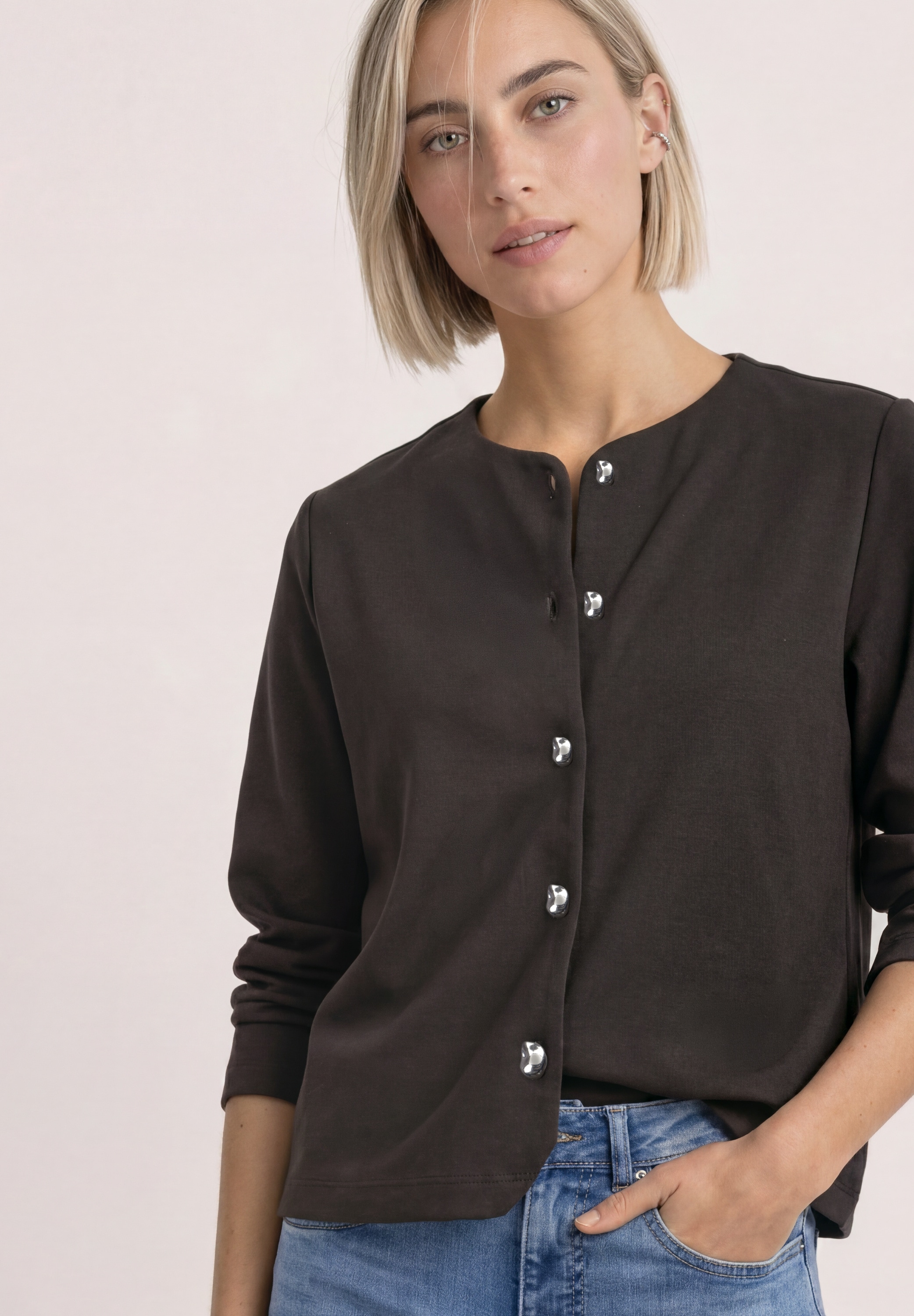 STREET ONE Shirtjacke Strick-Look Jacke / Cardigan / Dekorative Knöpfe