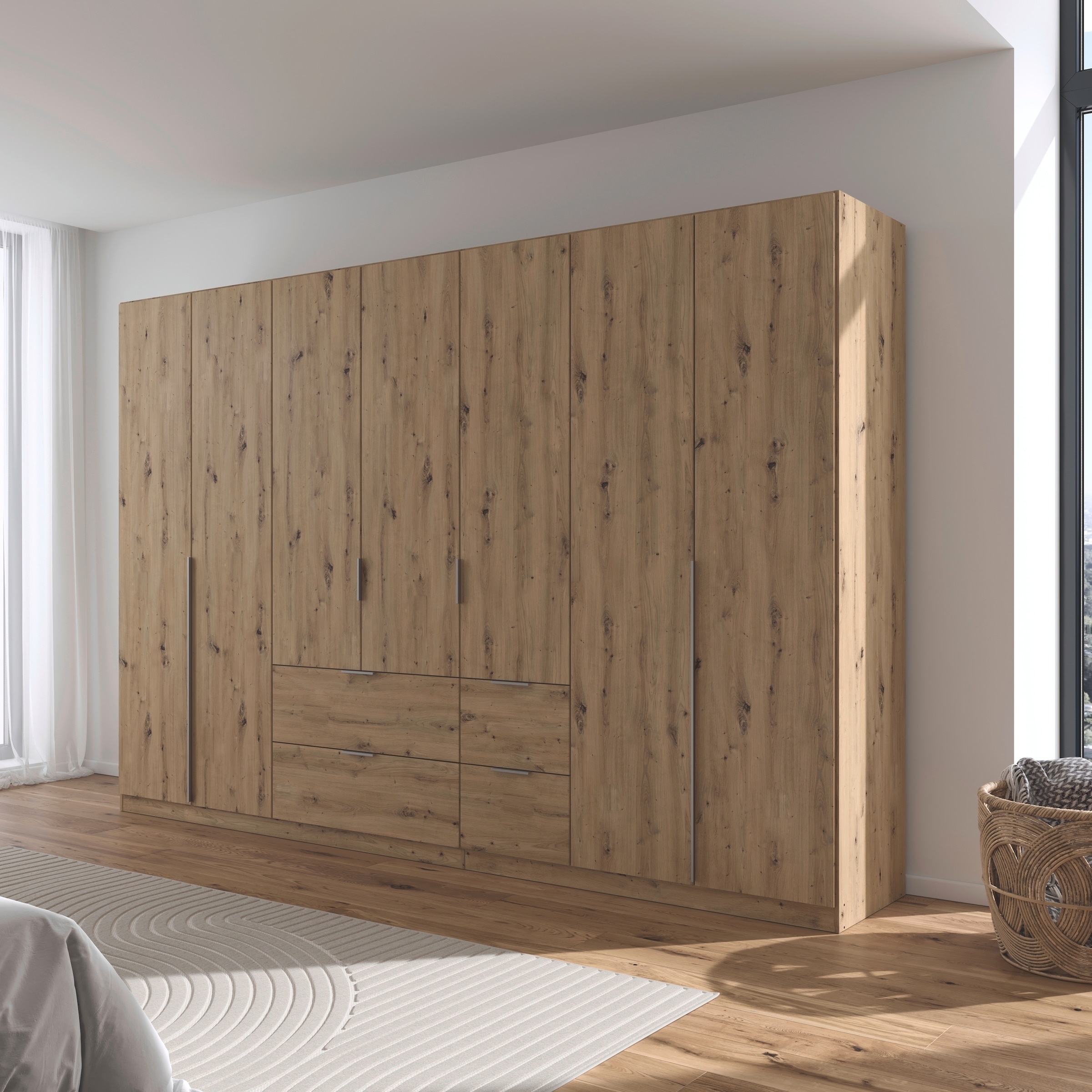 rauch Drehtürenschrank »Kleiderschrank Schrank Garderobe AGORDO mit Dekor- oder Hochglanzfront«, (in zwei Griff-Farben mit Dekor- oder Hochglanzfront), mit Außenschubkästen, in 6 Breiten und 2 Höhen MADE IN GERMANY