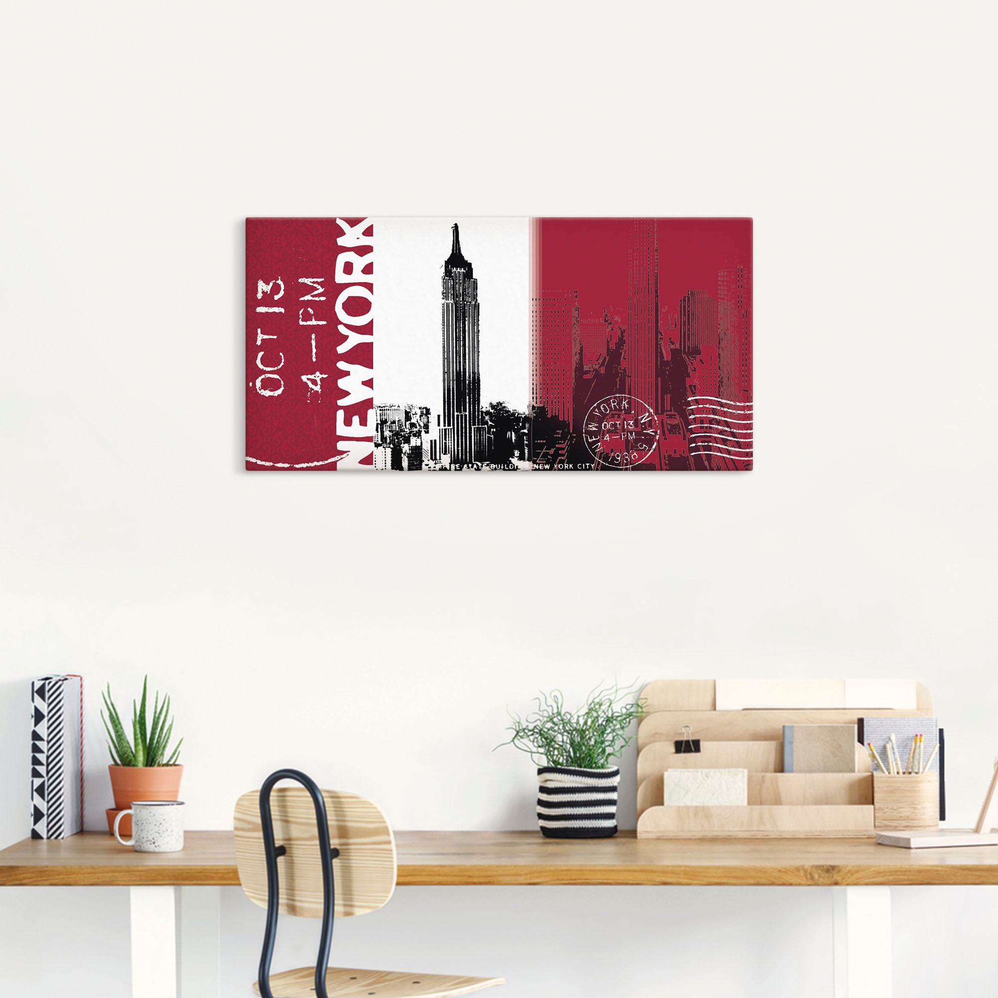 Artland Leinwandbild »New York - bordeaux«, Gebäude, (1 St.), auf Keilrahmen gespannt