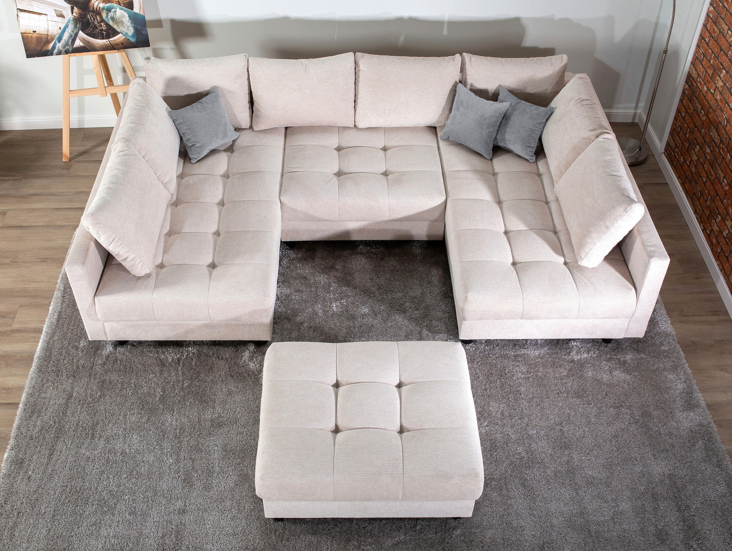 COLLECTION AB Wohnlandschaft »Toni U-Form, B: 298 cm« mit Hocker & 3 Zierkissen, Federkern