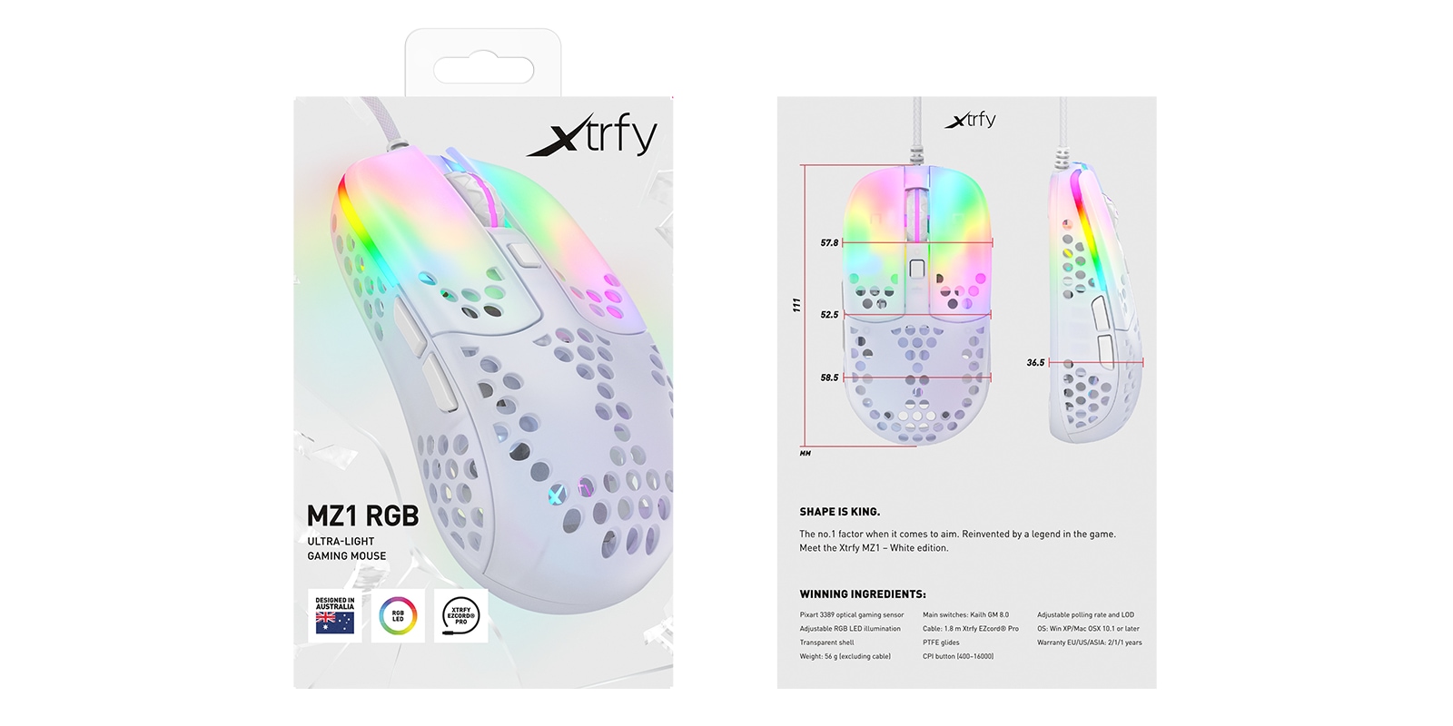 Cherry Xtrfy Gaming-Maus »MZ1 RGB«, kabelgebunden, ultraleichte Gaming-Maus