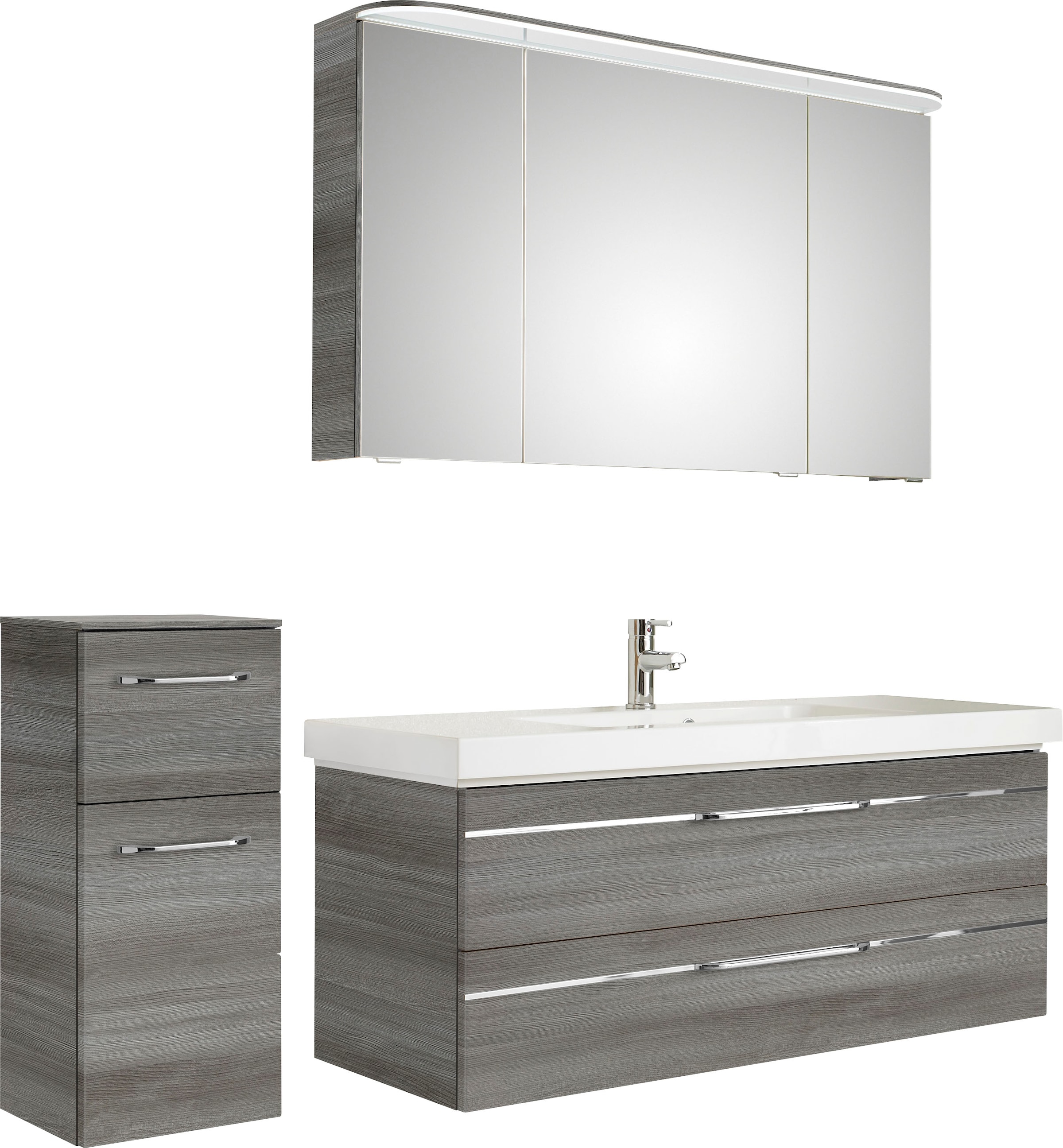 Saphir Badmöbel-Set »Balto Sprint 3-teilig, Mineralmarmor-Waschtisch mit LED-Spiegelschrank«, (4 St.), Badezimmer Set mit Unterschrank inkl Türdämpfer, 3 Türen, 2 Schubladen