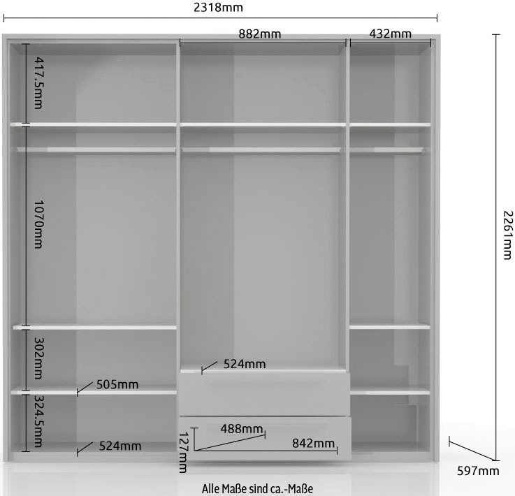 Places of Style Drehtürenschrank »Piano«, weiß, verschiedene Breiten mit 2 Schubladen, inklusive Beleuchtung