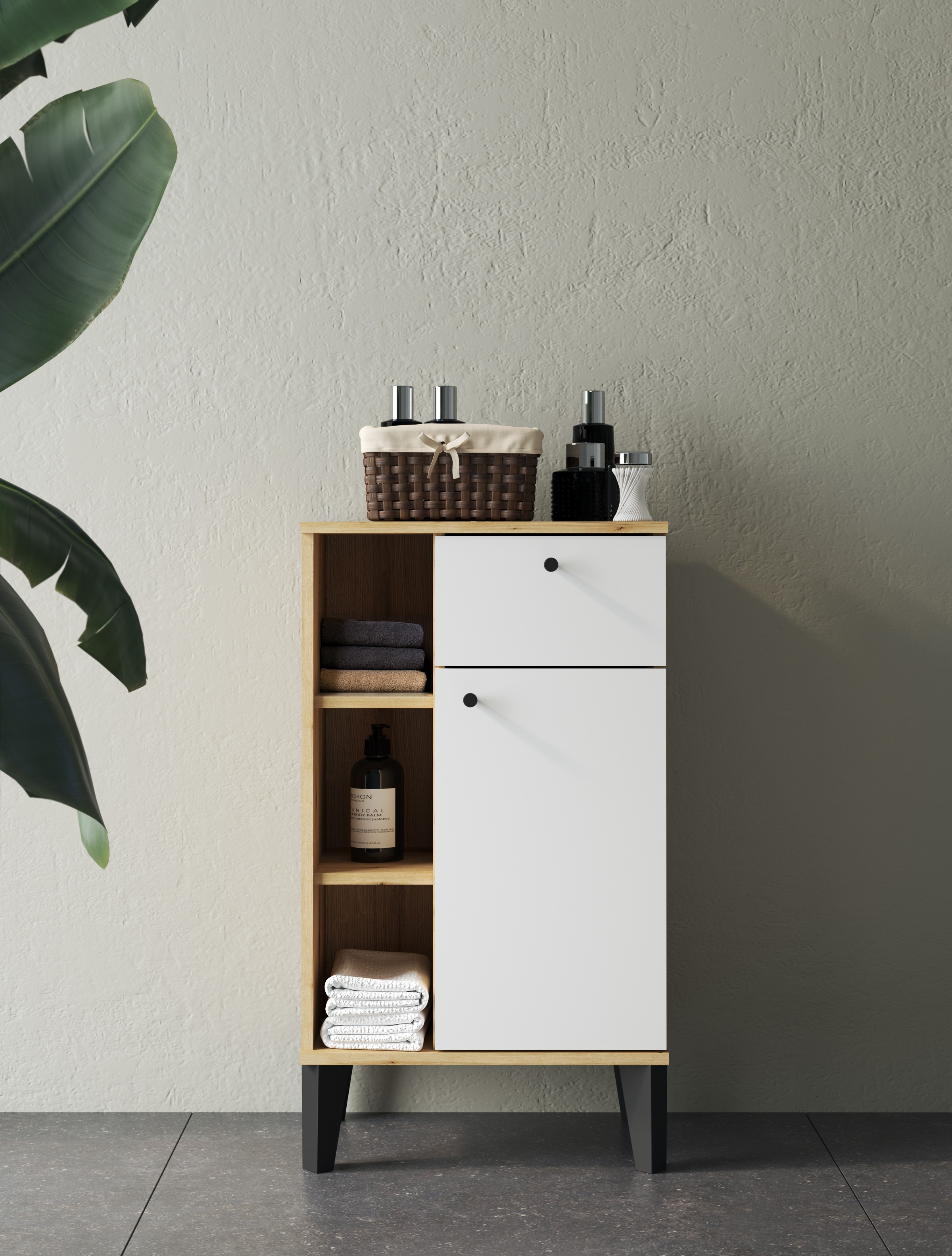 INOSIGN Midischrank "Oslo, Badschrank mit Knopfgriff, Schrank im skandinavi günstig online kaufen