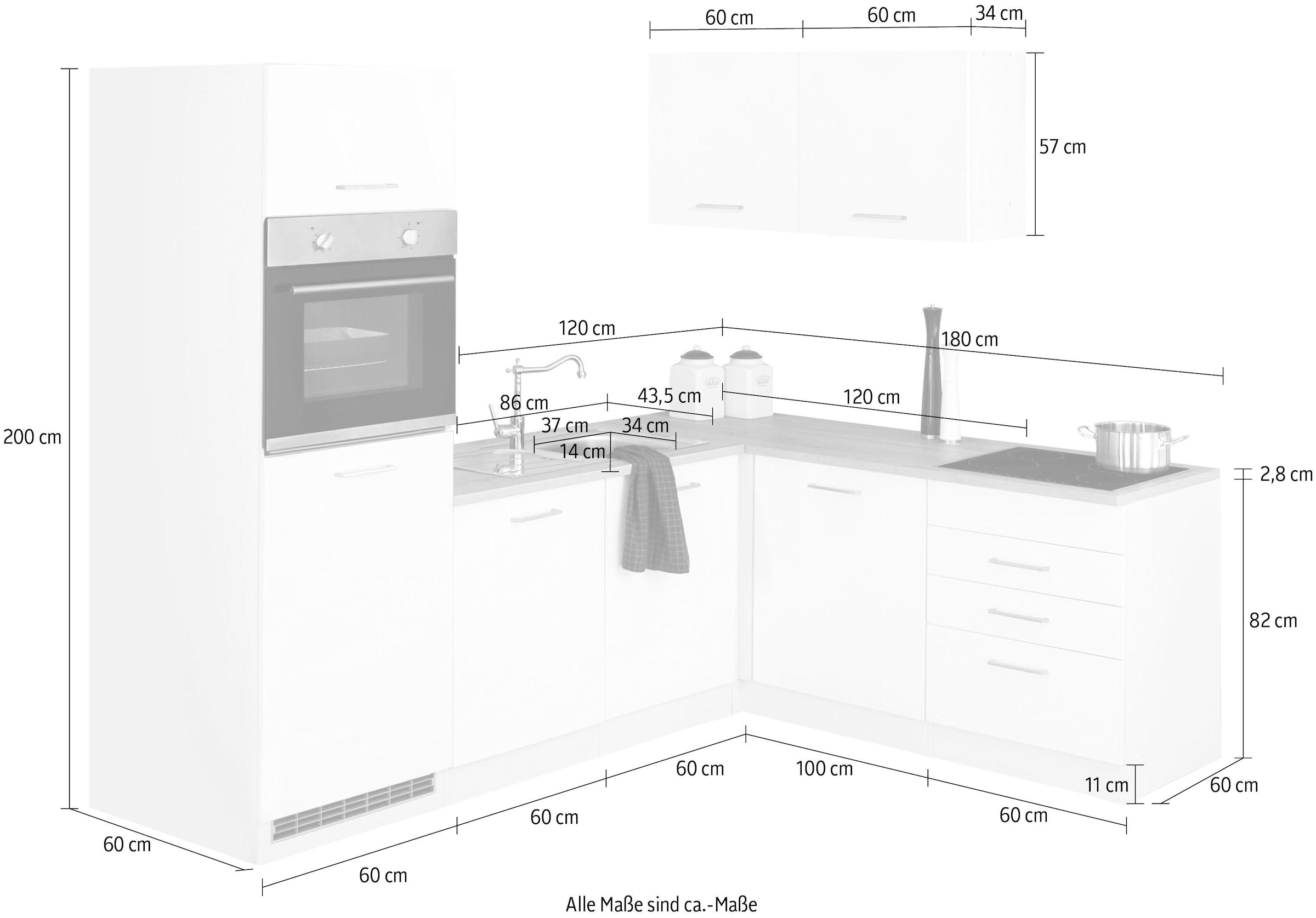 KOCHSTATION Winkelküche »KS-Visby«, ohne E-Geräte, Winkel 240 x 180cm für Kühlschrank u. Geschirrspüler