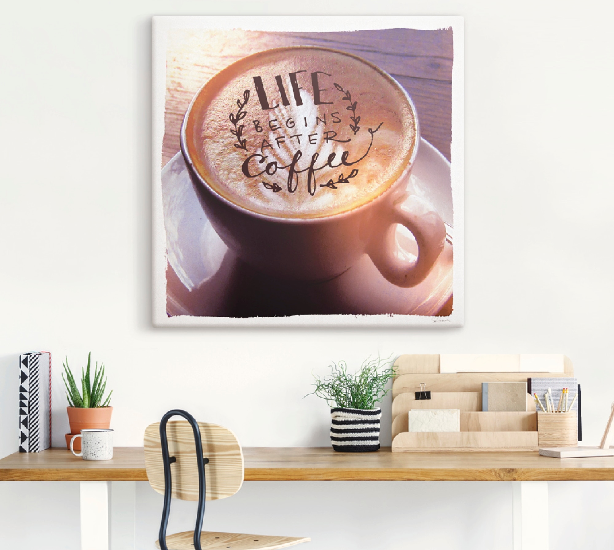 Artland Wandbild »Das Leben beginnt nach dem Kaffee«, Getränke, (1 St.), als Leinwandbild, Poster in verschied. Größen