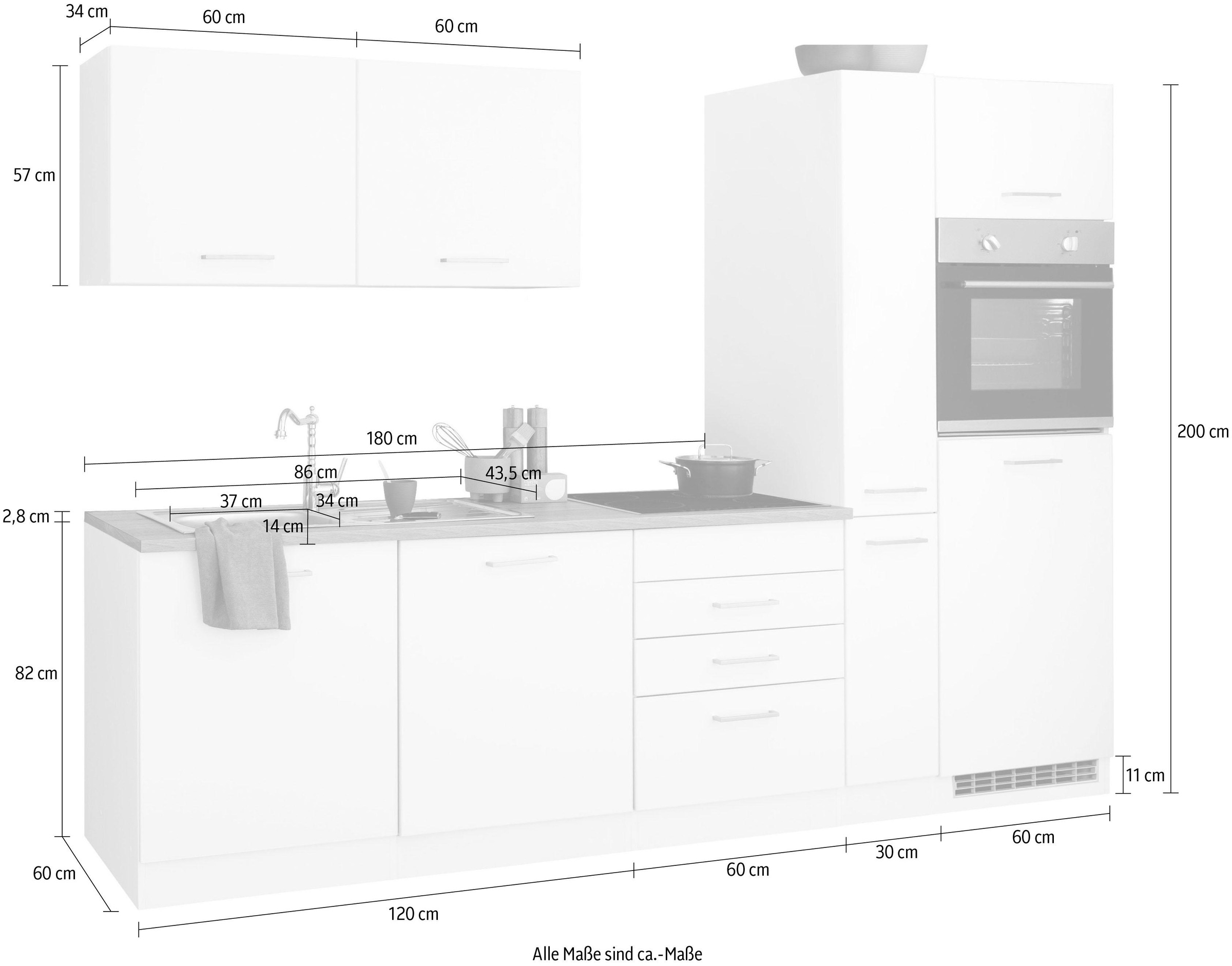 KOCHSTATION Küchenzeile »KS-Visby«, ohne E-Geräte, Breite 270 cm für Kühlschrank