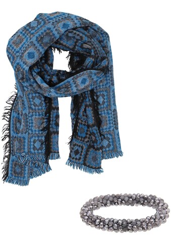 leslii Strickschal, Set bestehend Schal mit Kachel-Muster in Blau Schwarz mit perfekt... kaufen