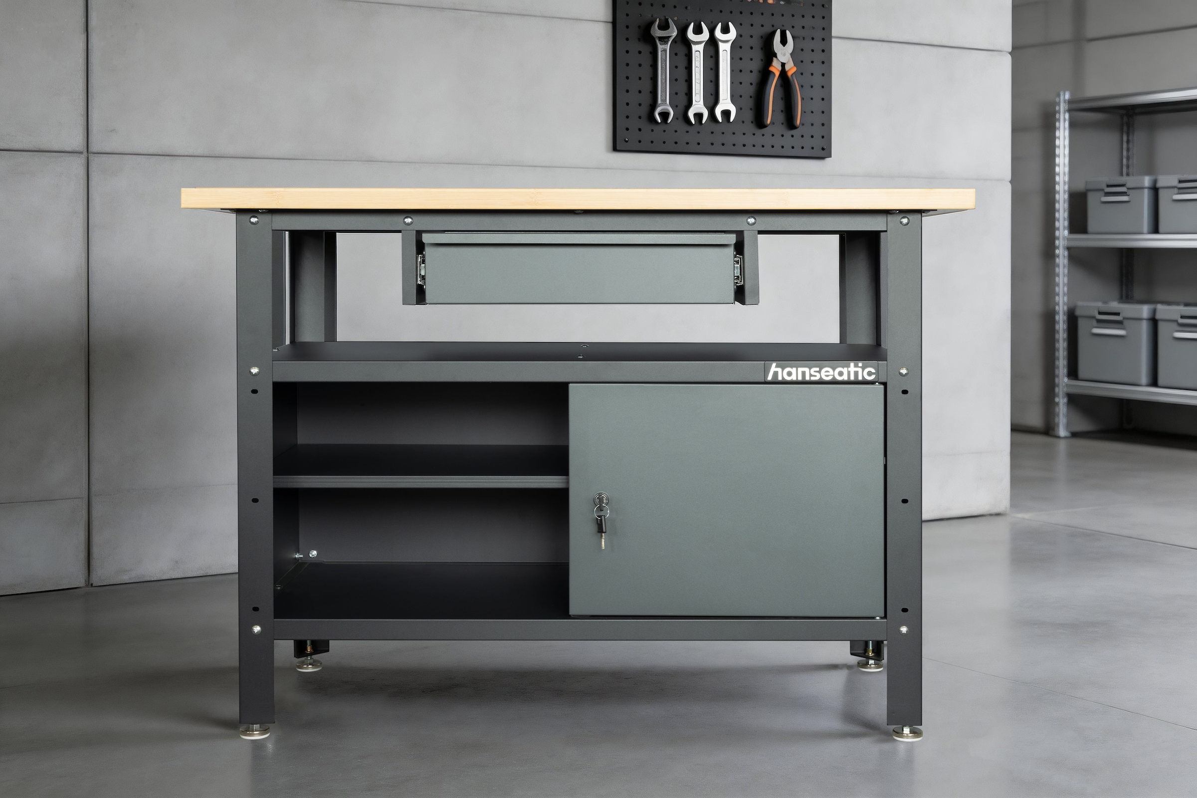 Hanseatic Werkbank »Stuttgart« 1 tlg. Breite 110 cm, abschließbar, robuste Arbeitsplatte aus Bambus