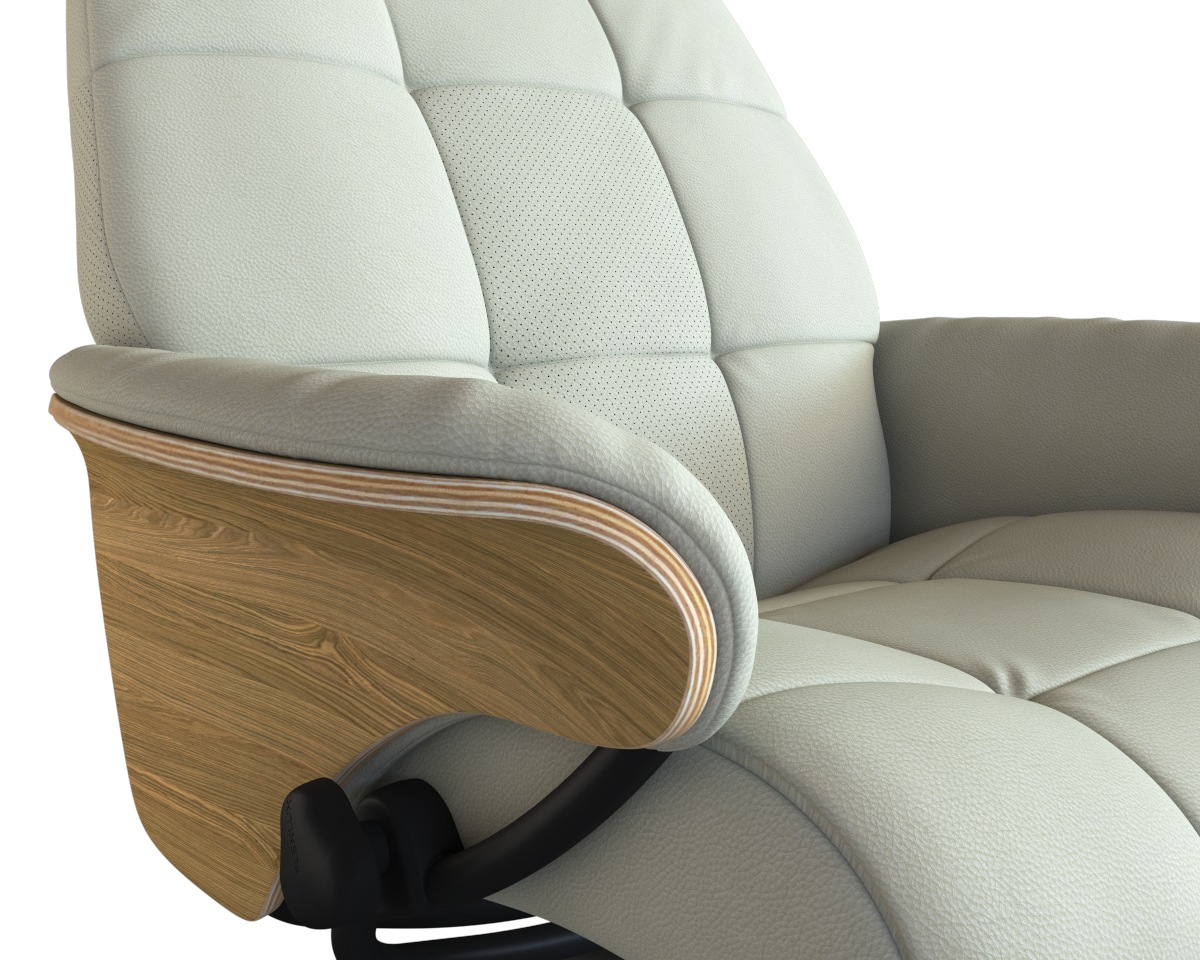 FLEXLUX Relaxsessel »Skagen Funktionsessel, Polstersessel, Armlehne, TV-Fernsehsessel«, Rücken- und Kopfteilverstellung, Fuß Schwarz, Armlehne Eiche, Drehbar