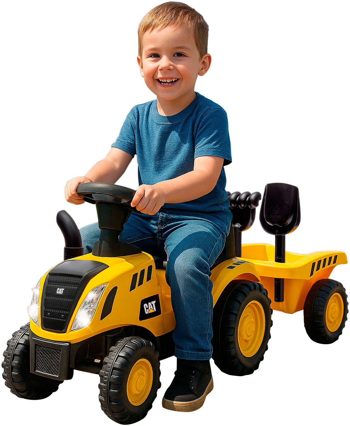 Jamara Rutscher »Caterpillar Traktor mit Anhänger 2in1, gelb«, mit Licht- und Soundeffekten sowie Hupe