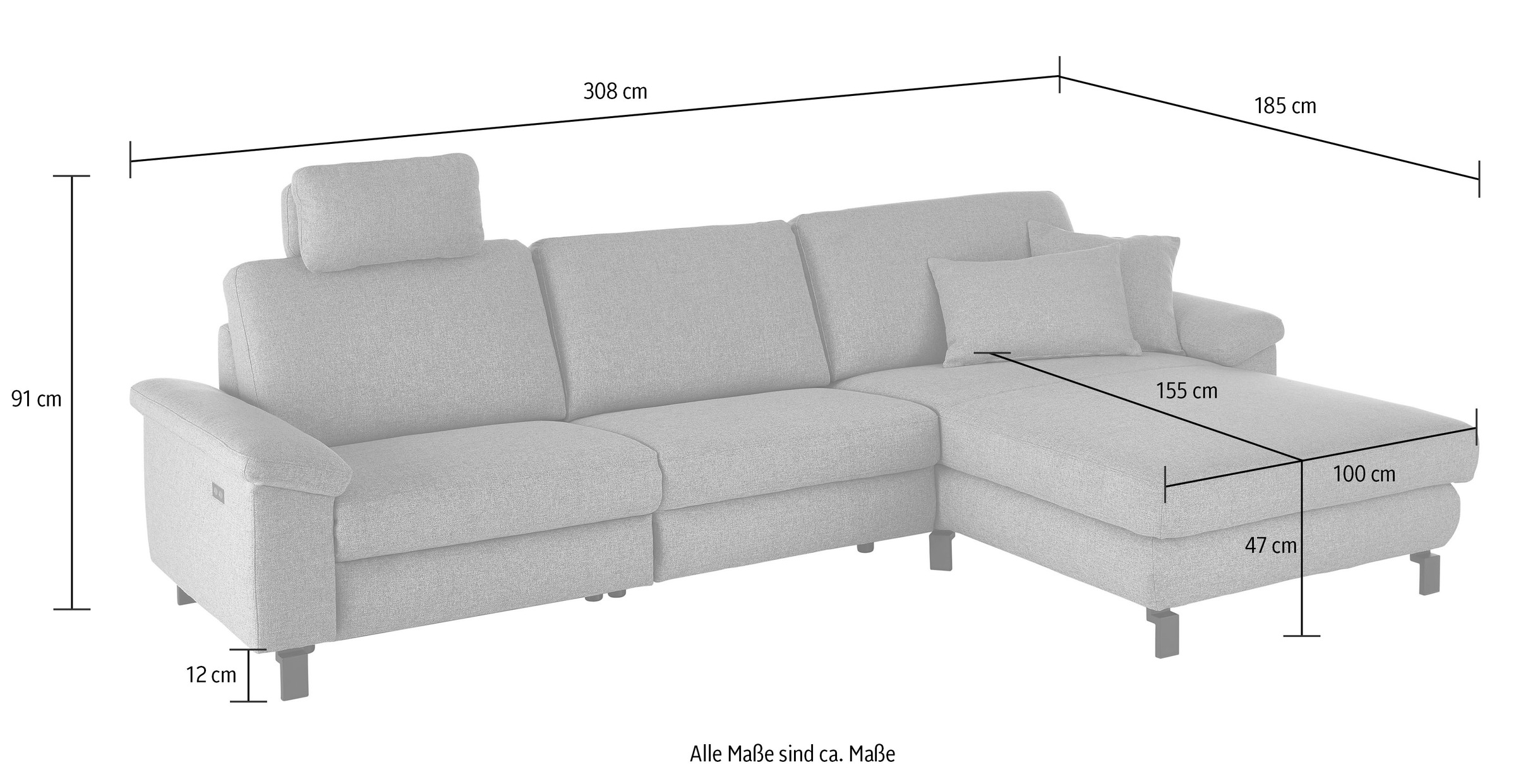 3C Candy Ecksofa »Mainau L-Form«, Relaxfunktion im 1,5-Sitzer, motorische Schlaffunktion in Longchair