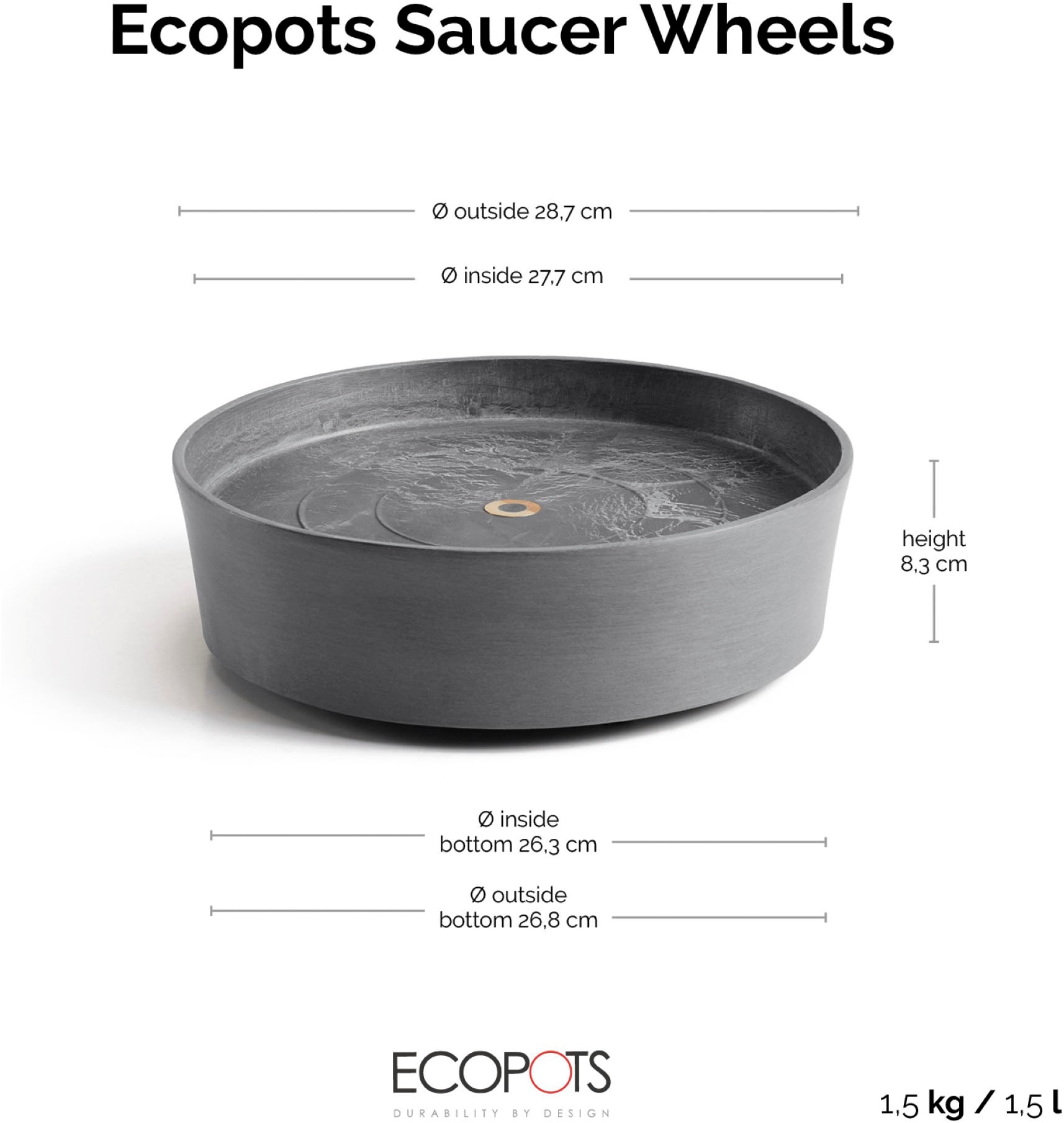 ECOPOTS Blumentopfuntersetzer »SAUCER WHEELS Grey« BxTxH: 28,7x28,7x8,3 cm
