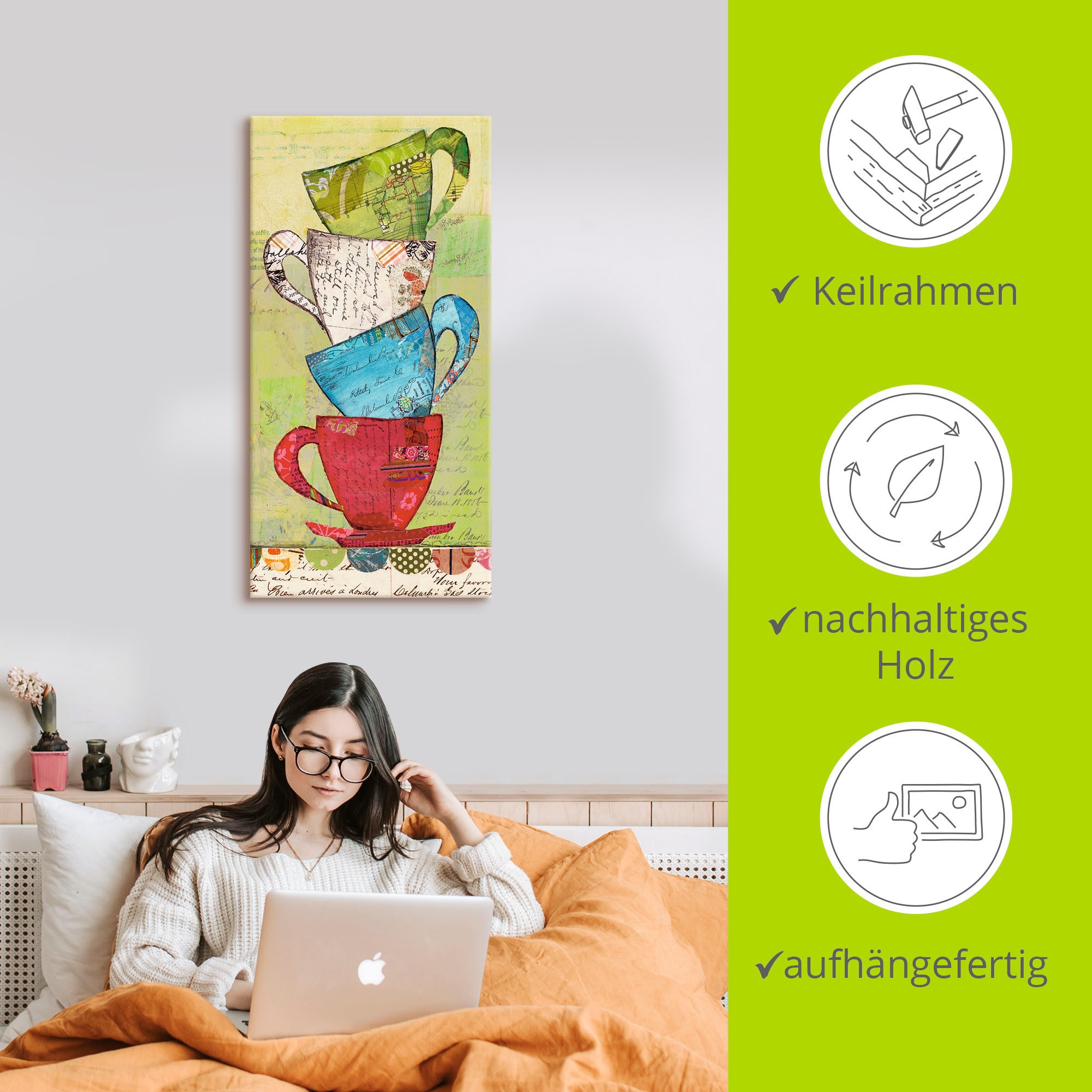 Artland Leinwandbild »Komm zum Tee«, Geschirr & Besteck, (1 St.), auf Keilrahmen gespannt