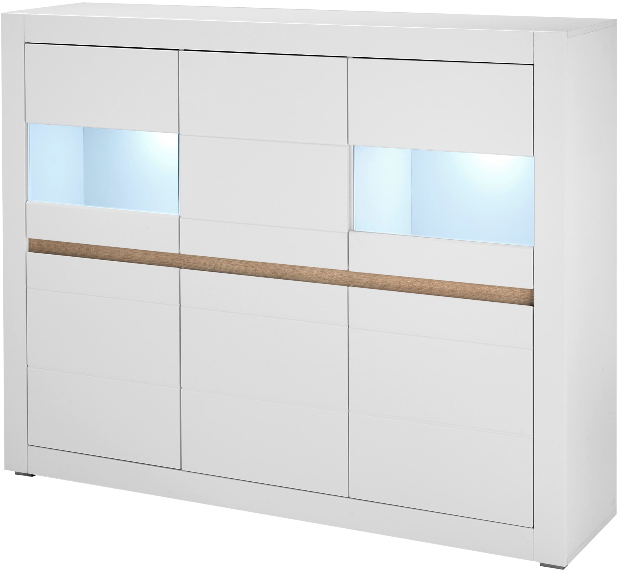INOSIGN Highboard »Chester, moderne Kommode, Schrank mit Stauraum, Sideboard in Weiß Matt«, (1 St.), austauschbare Blende in Griffleiste, zeitloses Design, 165 cm breit