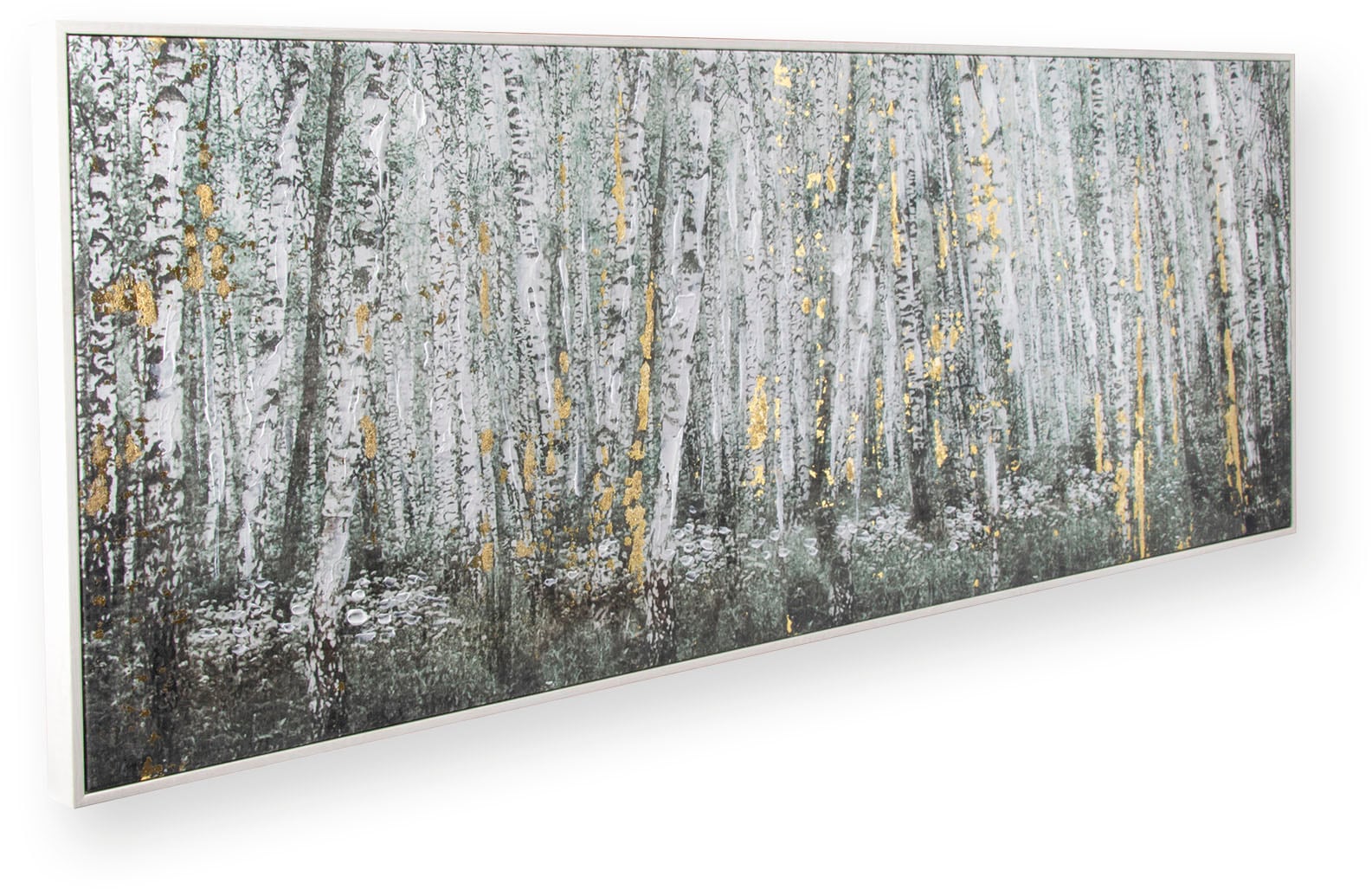 Art for the home Leinwandbild »Birkenholz« 1 Stk. tlg. Handgemalt Wandbild Gold Metallic 100x40cm