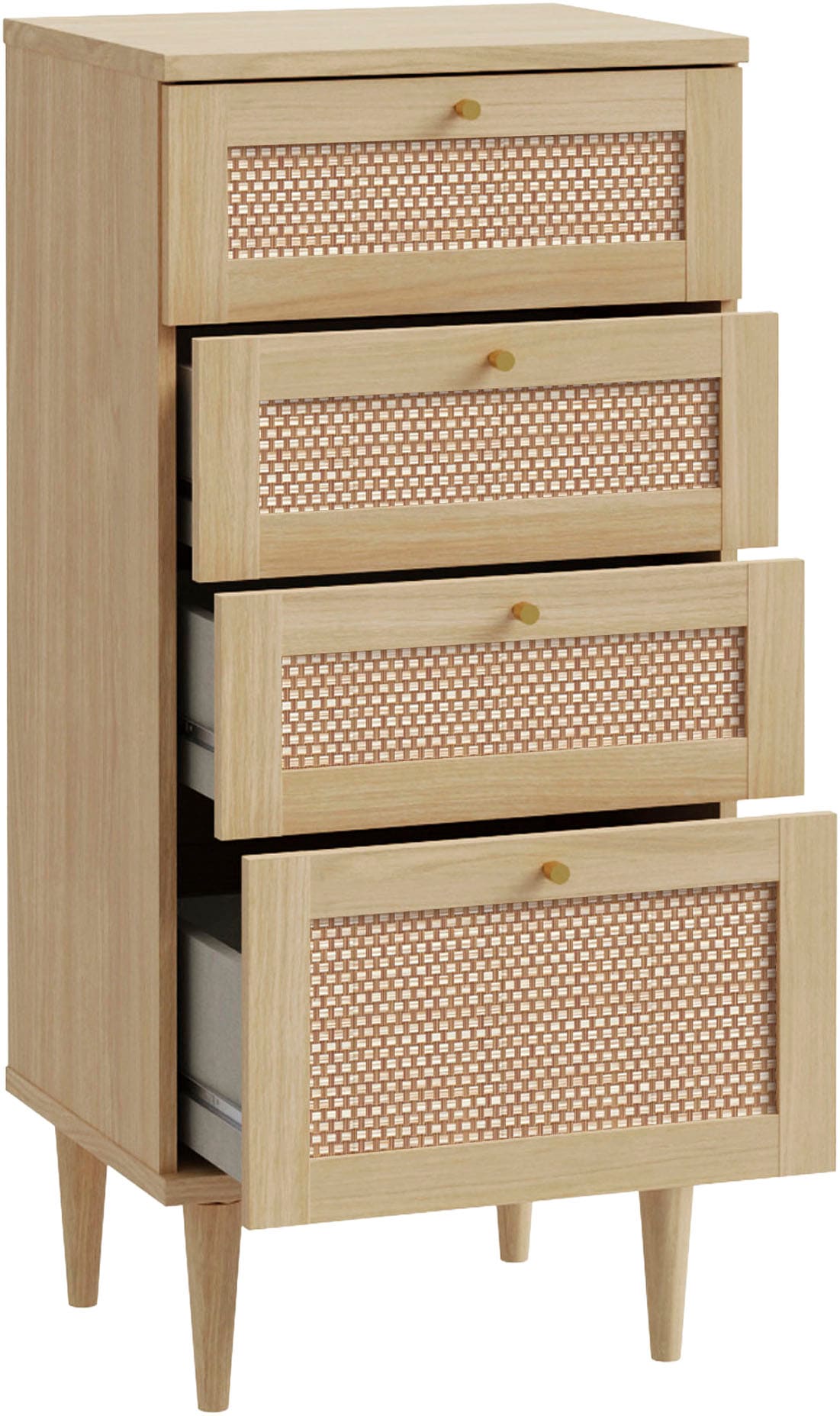 OTTO home Kommode »ELLIAN mit  Wiener Geflechtoptik, 4 Schubkästen« Holzfüße, Metallgriffe, Made in EU, viel Stauraum
