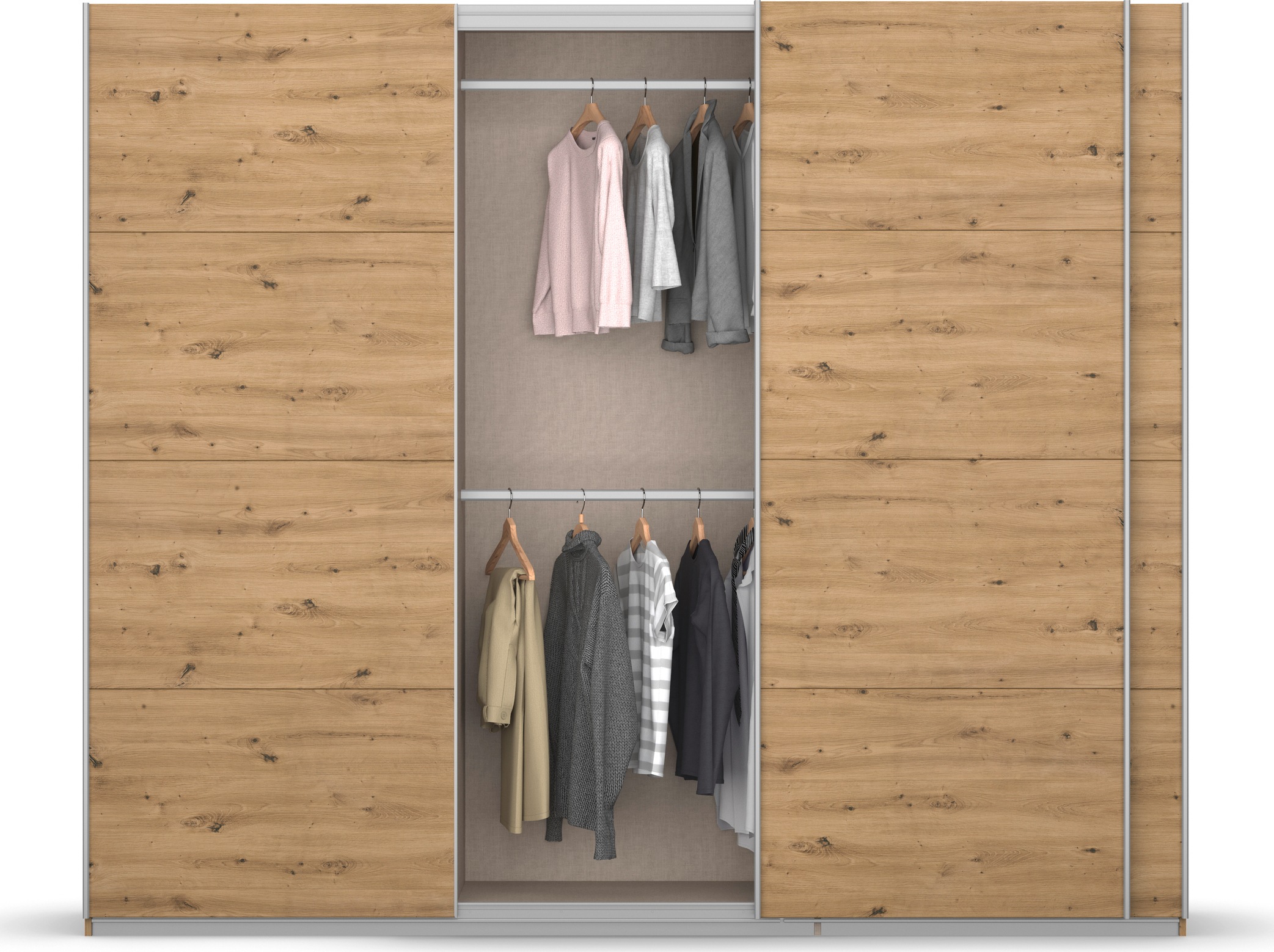rauch Schwebetürenschrank »Kleiderschrank Schrank Garderobe KOLUNA mit Dekor-Front«, inkl. 2 Innenschubladen sowie extra Einlegeböden MADE IN GERMANY