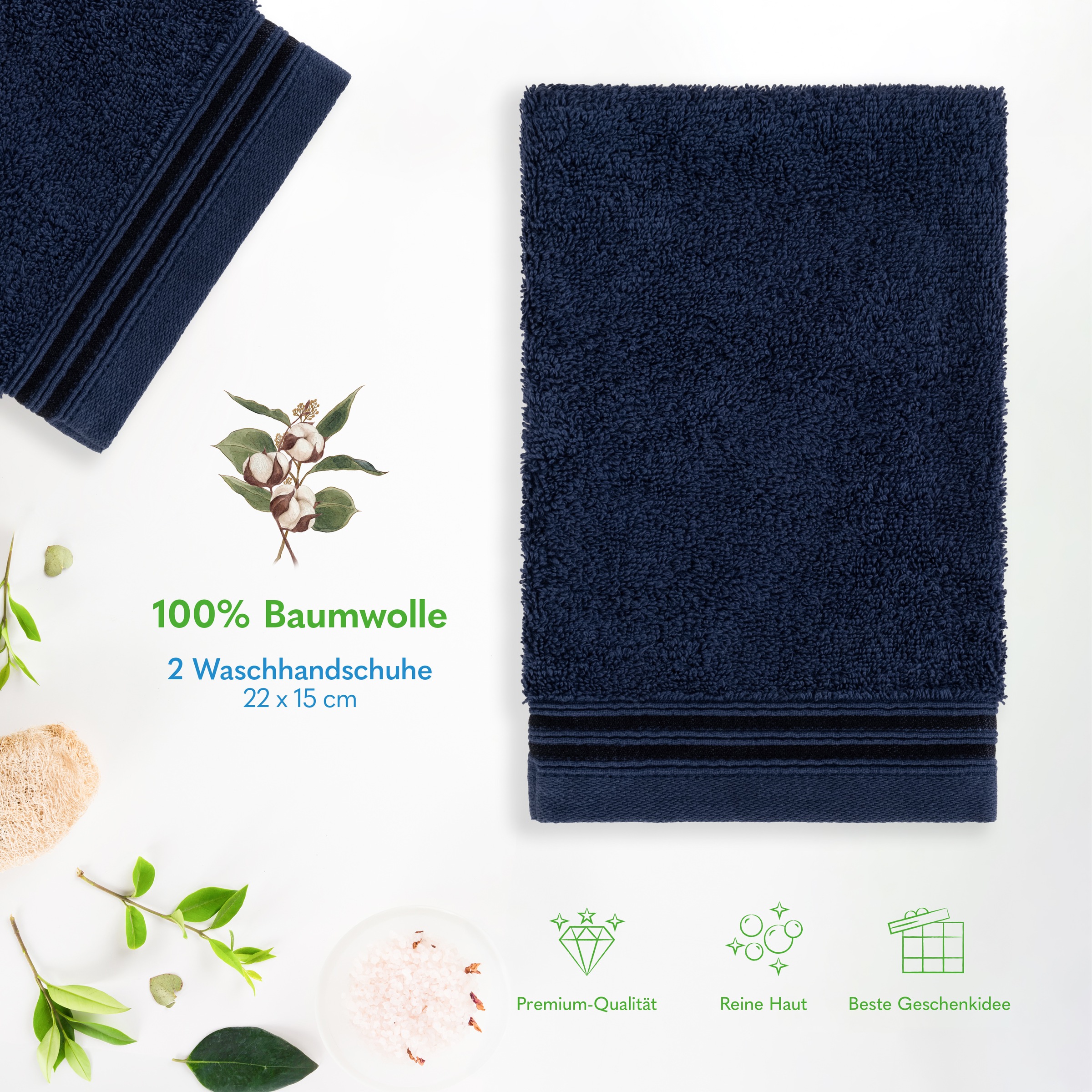 HAMMETEX Waschlappen »2er-Set Waschlappen 15x22 cm, 100% Baumwolle, weich und saugfähig«, (Set, 2 tlg., 2)