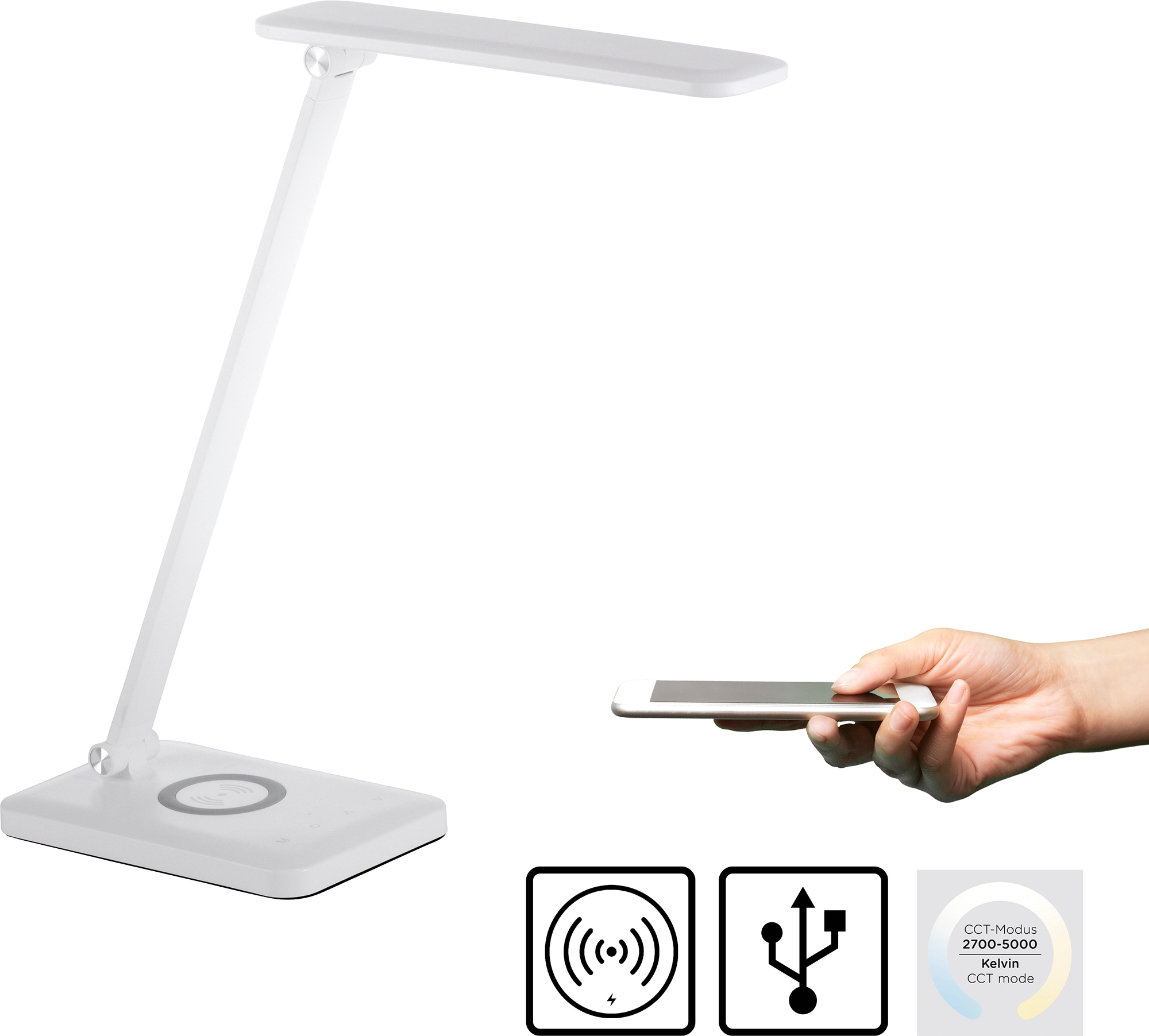 JUST LIGHT LED Tischleuchte »FLORENTINA«, 1 flammig-flammig, Touchdimmer, CCT, Ladefunktion für Handy über USB oder per Induktion