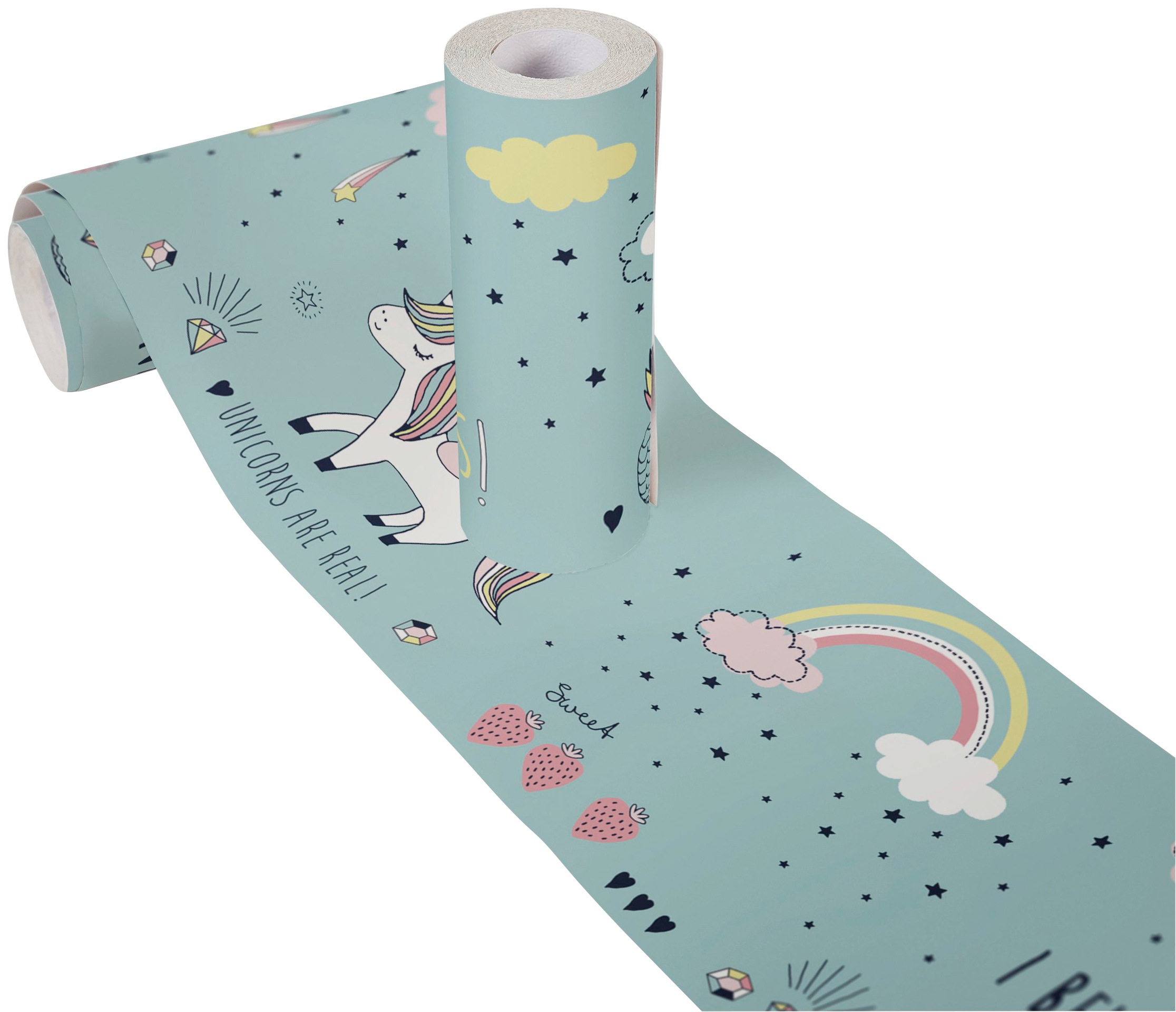 A.S. Création Bordüre »Sweet Unicorn«, Motiv-abstrakt-naturalistisch, Tapete Kinder Bordüre Selbstklebend Einhorn Türkis Borte Design Optik