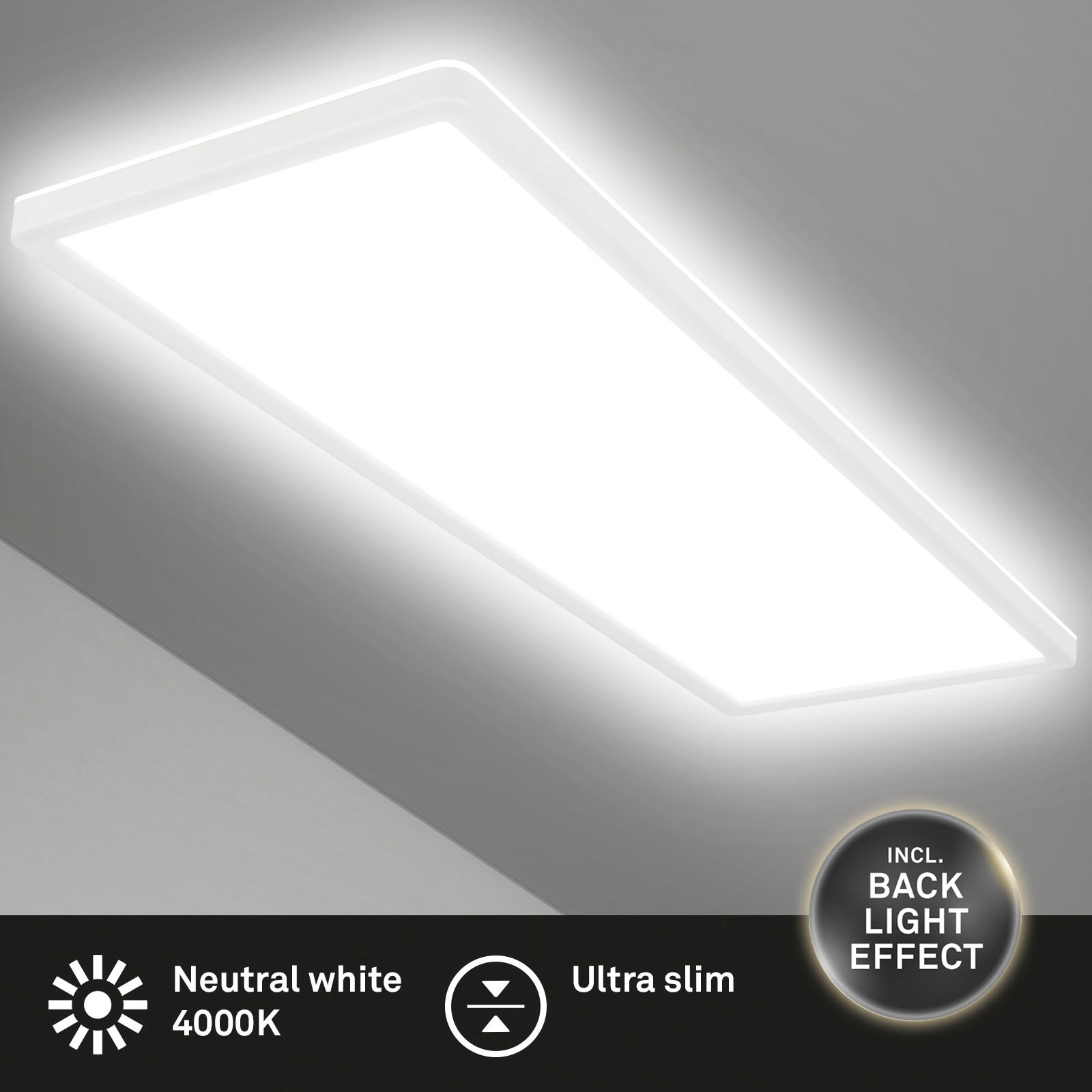 Briloner Leuchten LED Panel »Slim«, 1 flammig, Leuchtmittel LED-Modul | LED fest integriert, Deckenlampe, ultraflach, Backlighteffekt, Wohnzimmer, Schlafzimmer