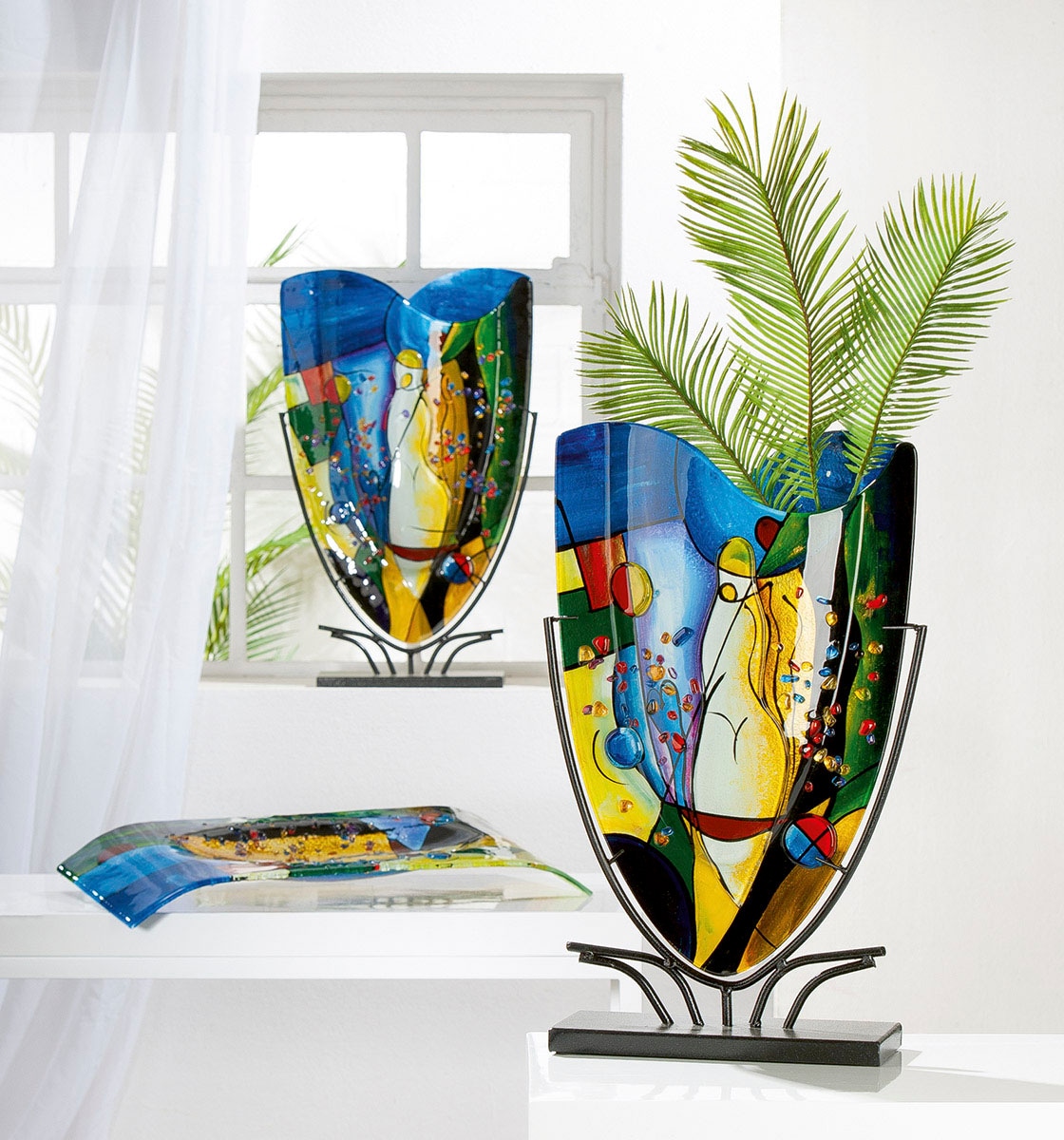 Glas, schwarzem »Magic, kaufen St.), aus Vase (1 online Casablanca by Dekovase«, Metallfuß Tischvase mit Gilde