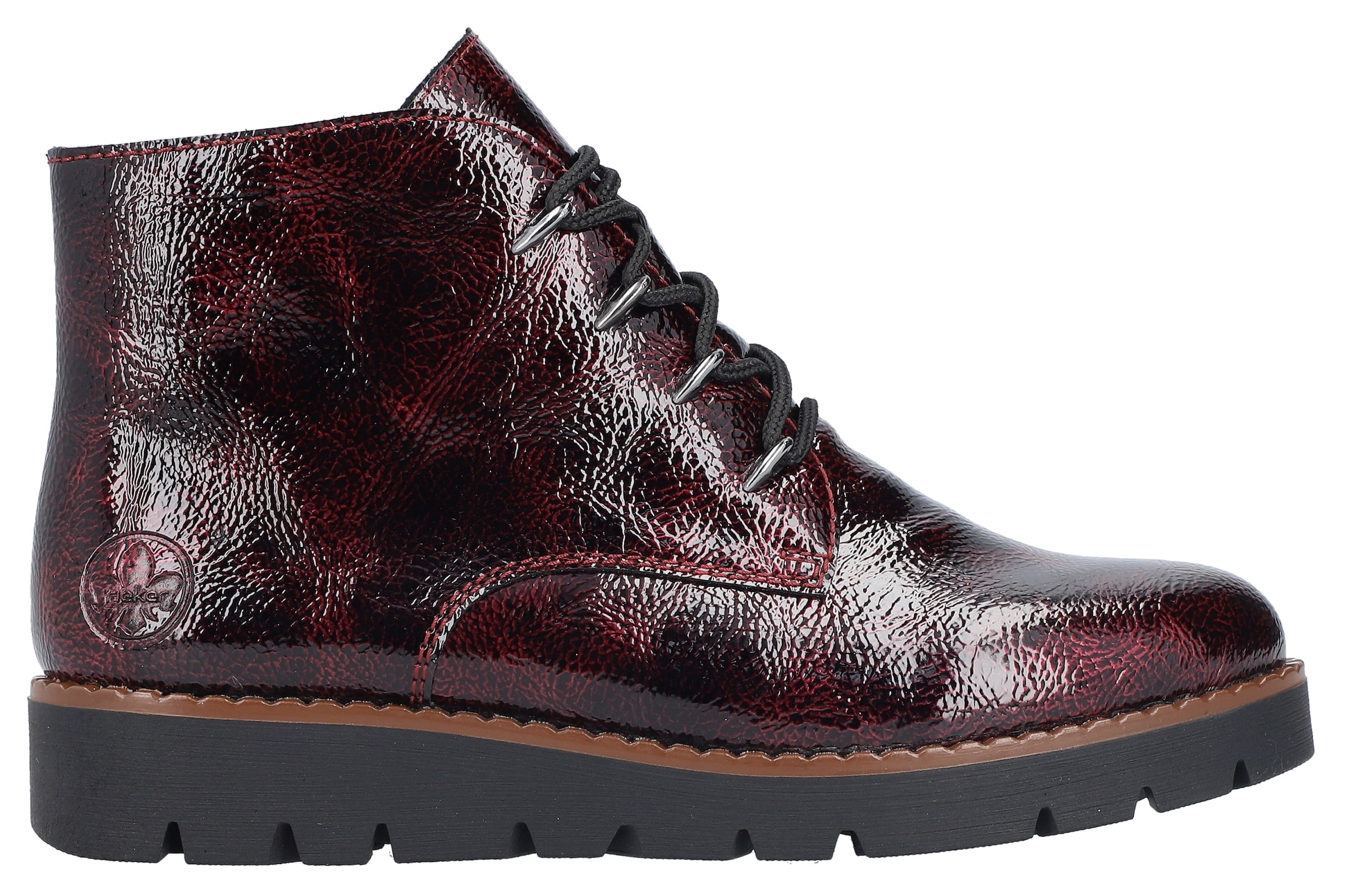 Rieker Plateaustiefelette, Schnürstiefelette, Keilboots mit Anziehschlaufe in glänzendem Look