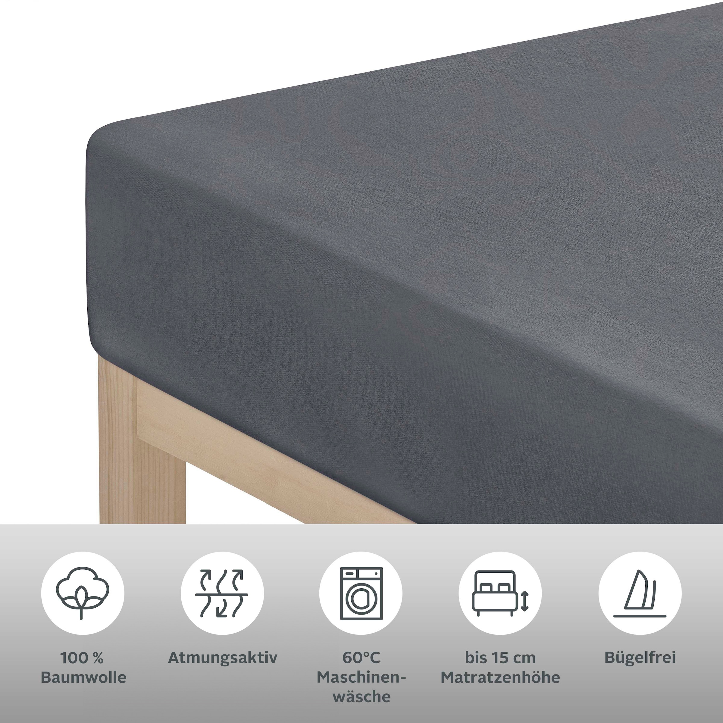 OTTO home Spannbettlaken »VALJE in Melange-Optik, hochwertiger Baumwoll-Jersey 130g/m²« Baumwolle, für Matratzen bis 25 cm Höhe, Bettlaken aus Melange-Garn