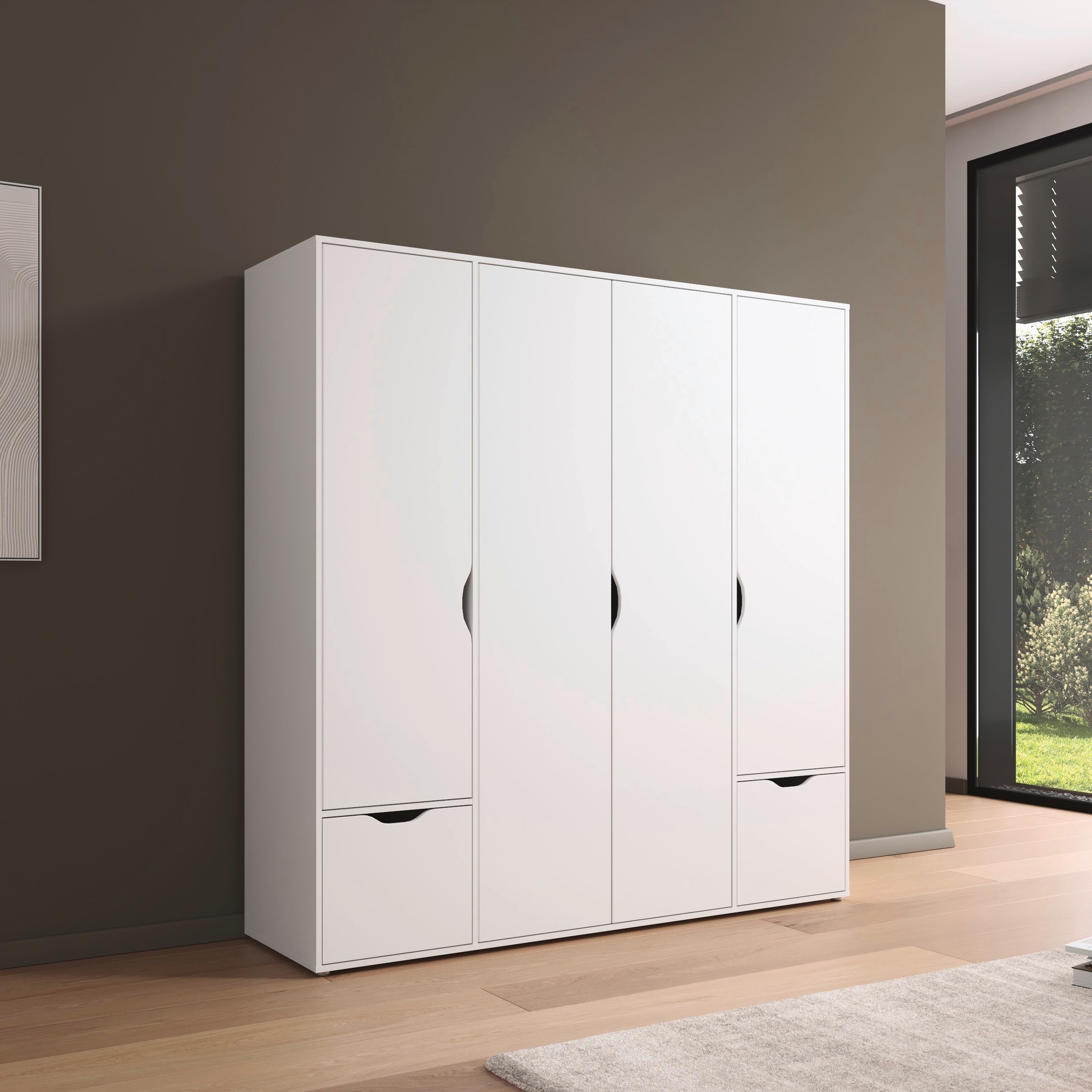 rauch Drehtürenschrank »Kleiderschrank Schrank Garderobe Wäscheschrank NARAI mit Schubladen«, (in 3 verschiedenen Ausstattungen BASIC/CLASSIC/PREMIUM), Griffausfräsungen für eine grifflose Optik TOPSELLER MADE IN GERMANY